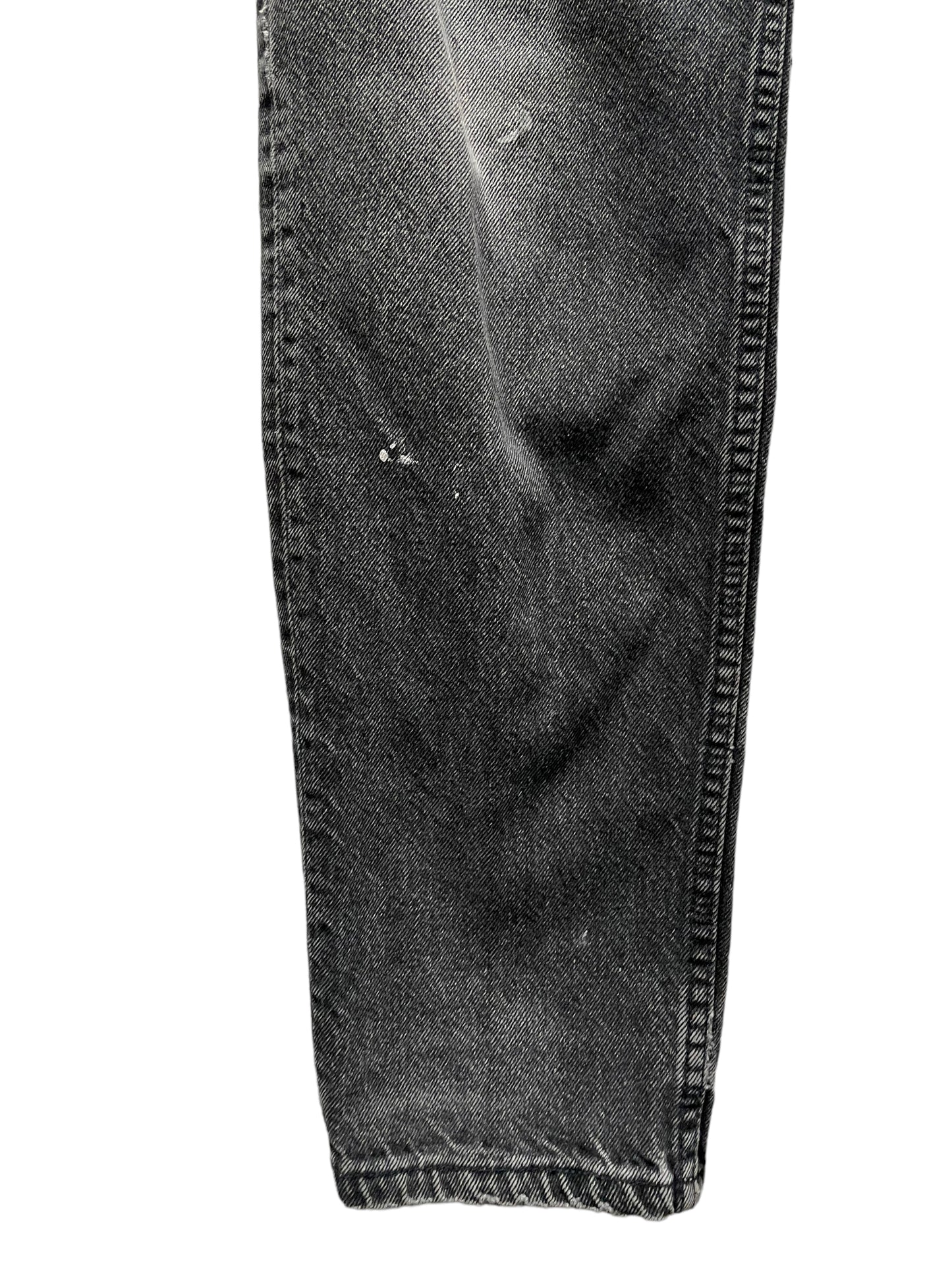 Lower leg view of Vintage USA Mended Black Levi's 550s 33x34