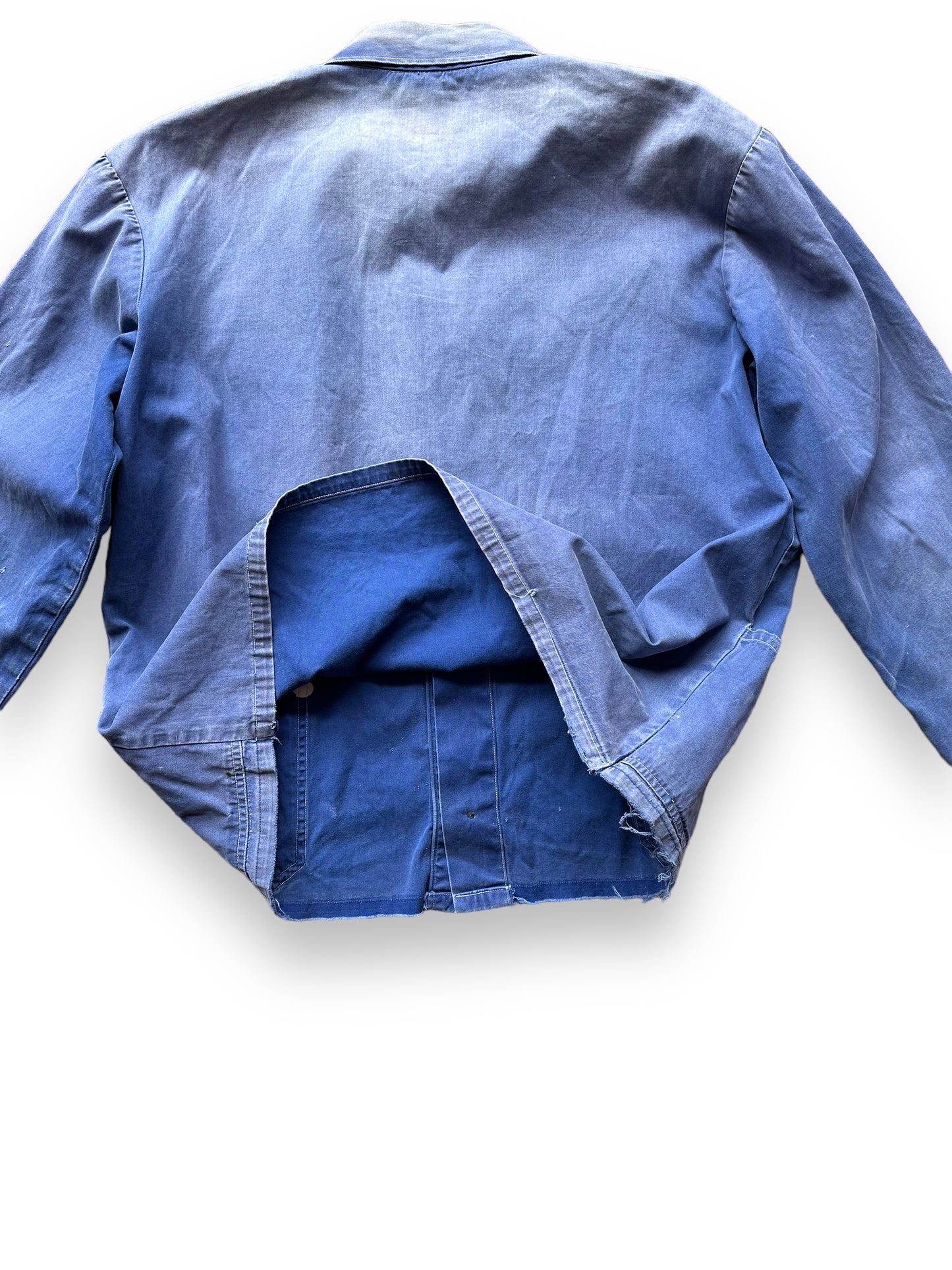Inside View of Vintage Faded French Workwear Chore Coat SZ L | Vintage European Workwear Seattle | Barn Owl Vintage Goods Seattle