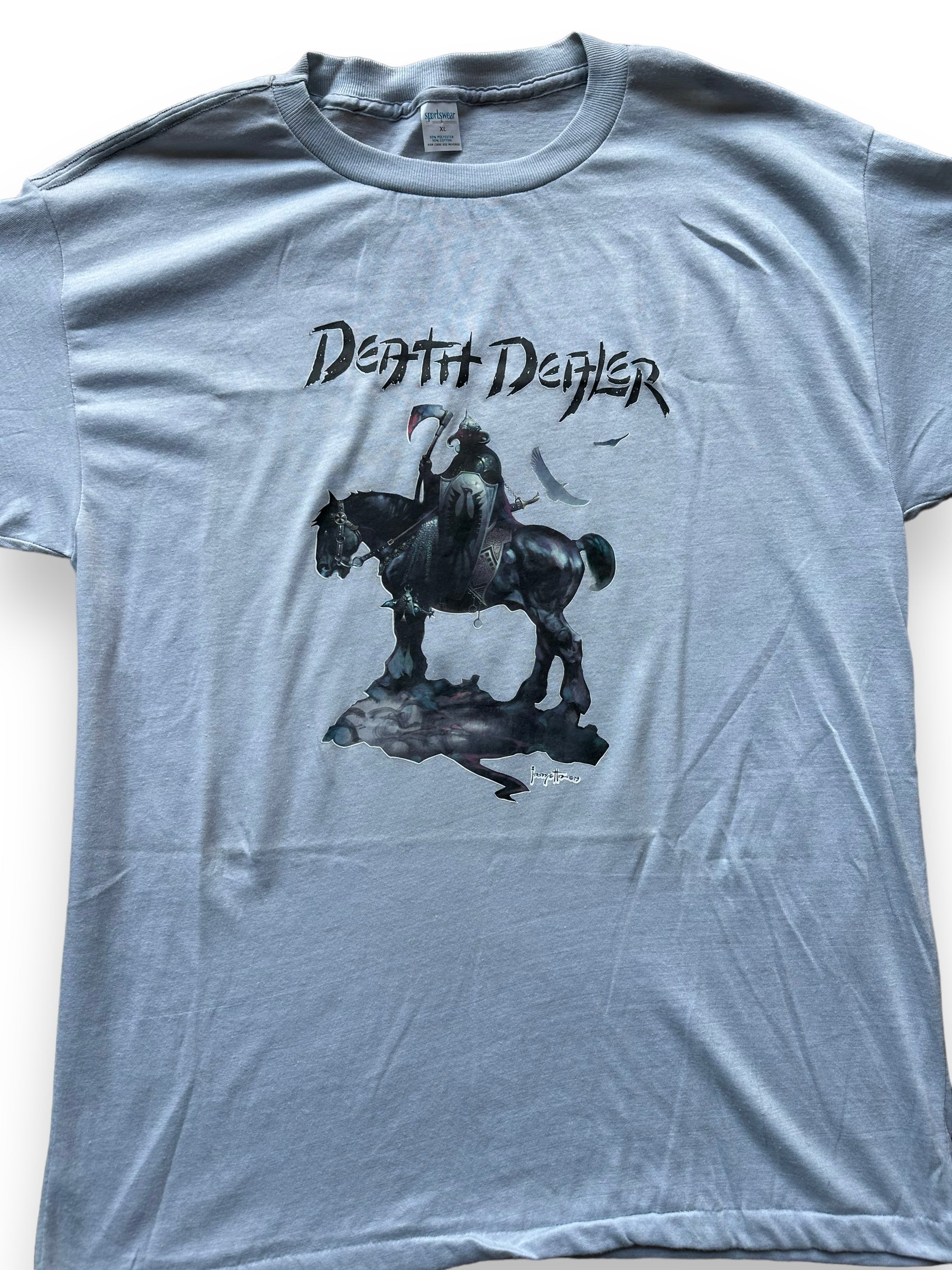 Graphic close up of Vintage Frank Frazetta "Death Dealer" Tee SZ XL |  Vintage Art Tee Seattle | Barn Owl Vintage