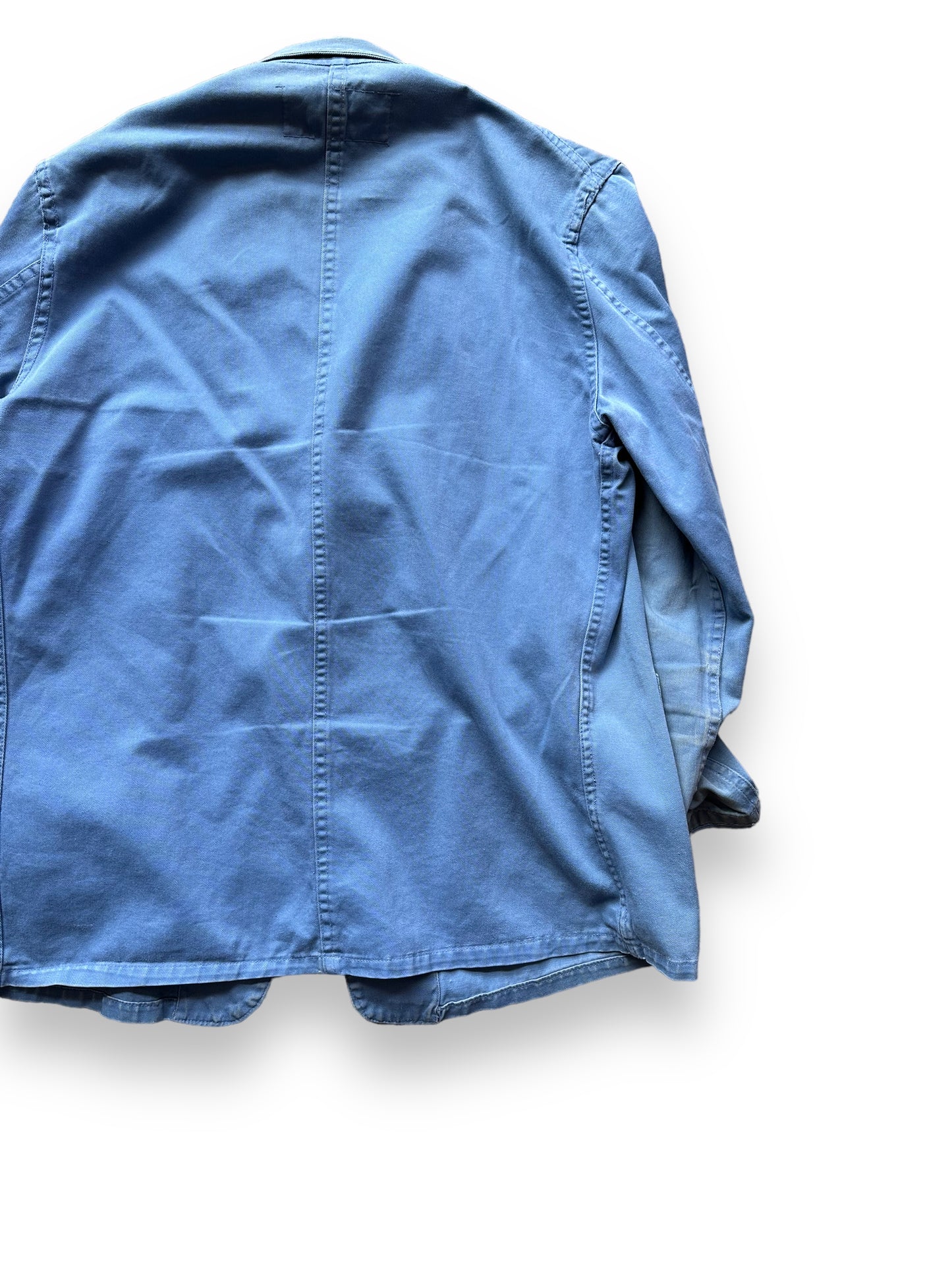 Rear Right View of Vintage RCA Chore Coat SZ XL | Vintage European Workwear Seattle | Barn Owl Vintage Goods Seattle