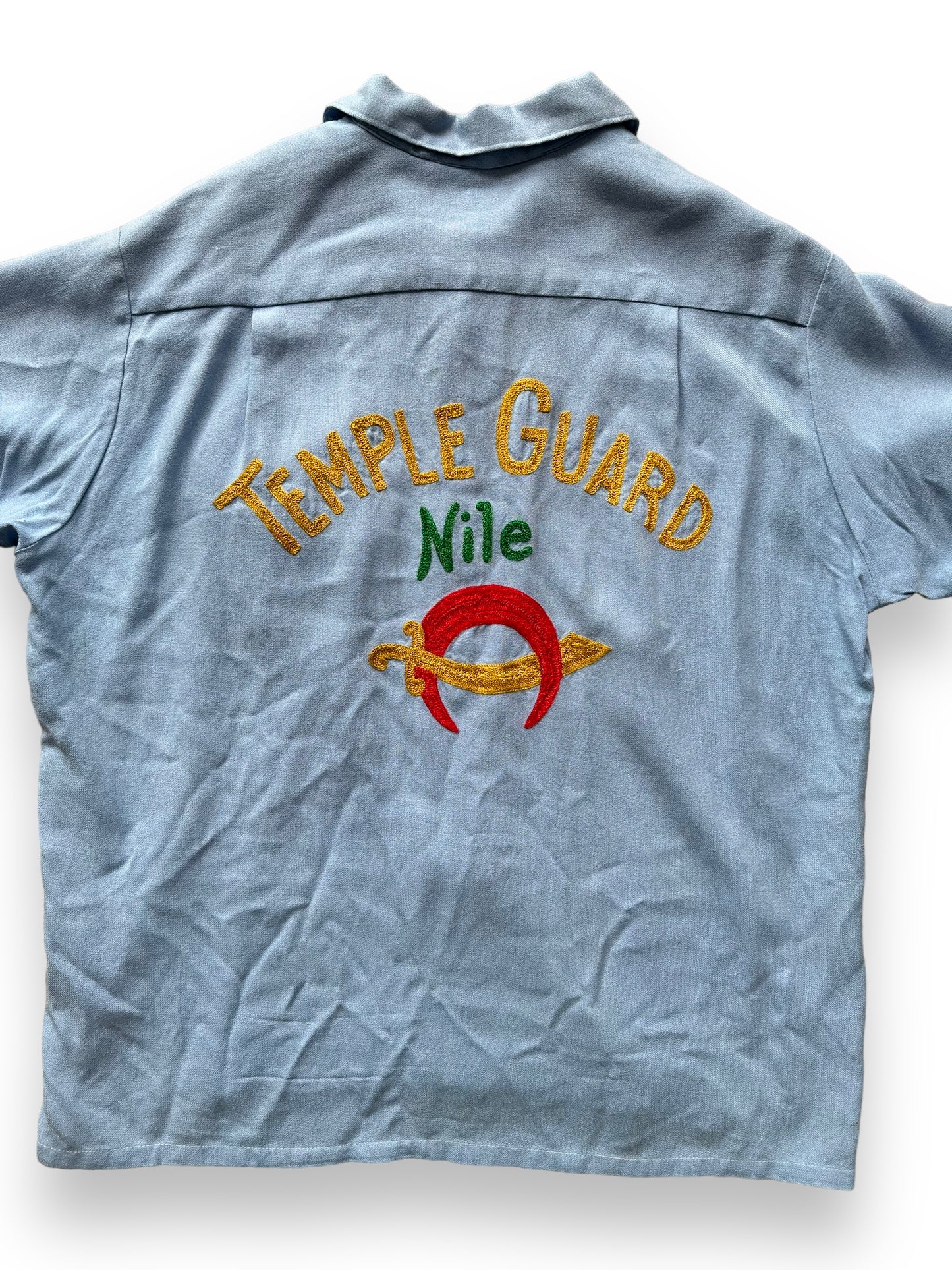 Back close up of Vintage "Nile Temple Guard" Chainstitched Bowling Shirt SZ L | Vintage Bowling Shirt Seattle | Barn Owl Vintage Seattle