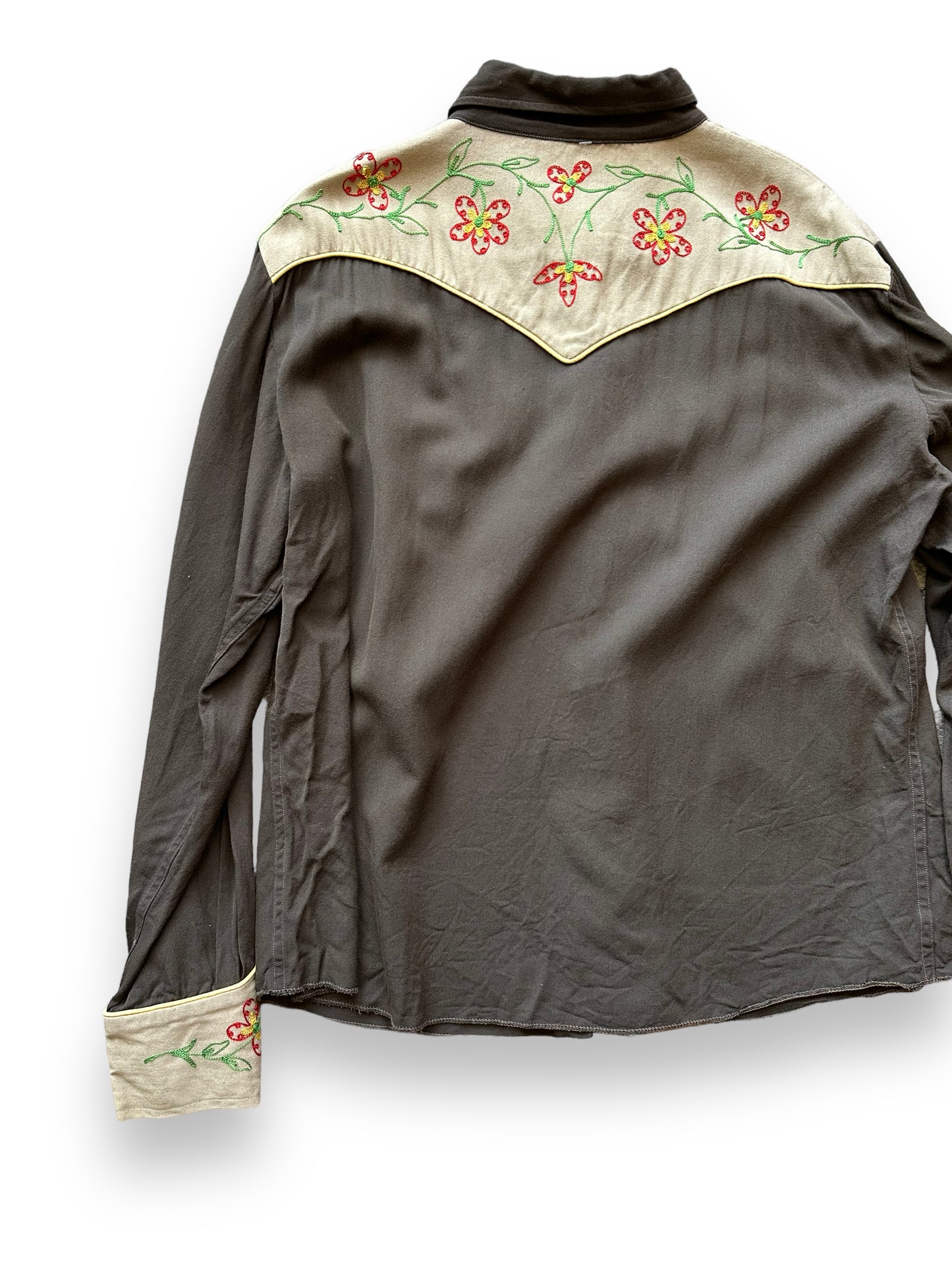 Back left of Vintage H-Bar-C Chainstitched Pearlsnap Western Shirt SZ L | Vintage Chainstitch Gabardine Seattle | Barn Owl Vintage Seattle