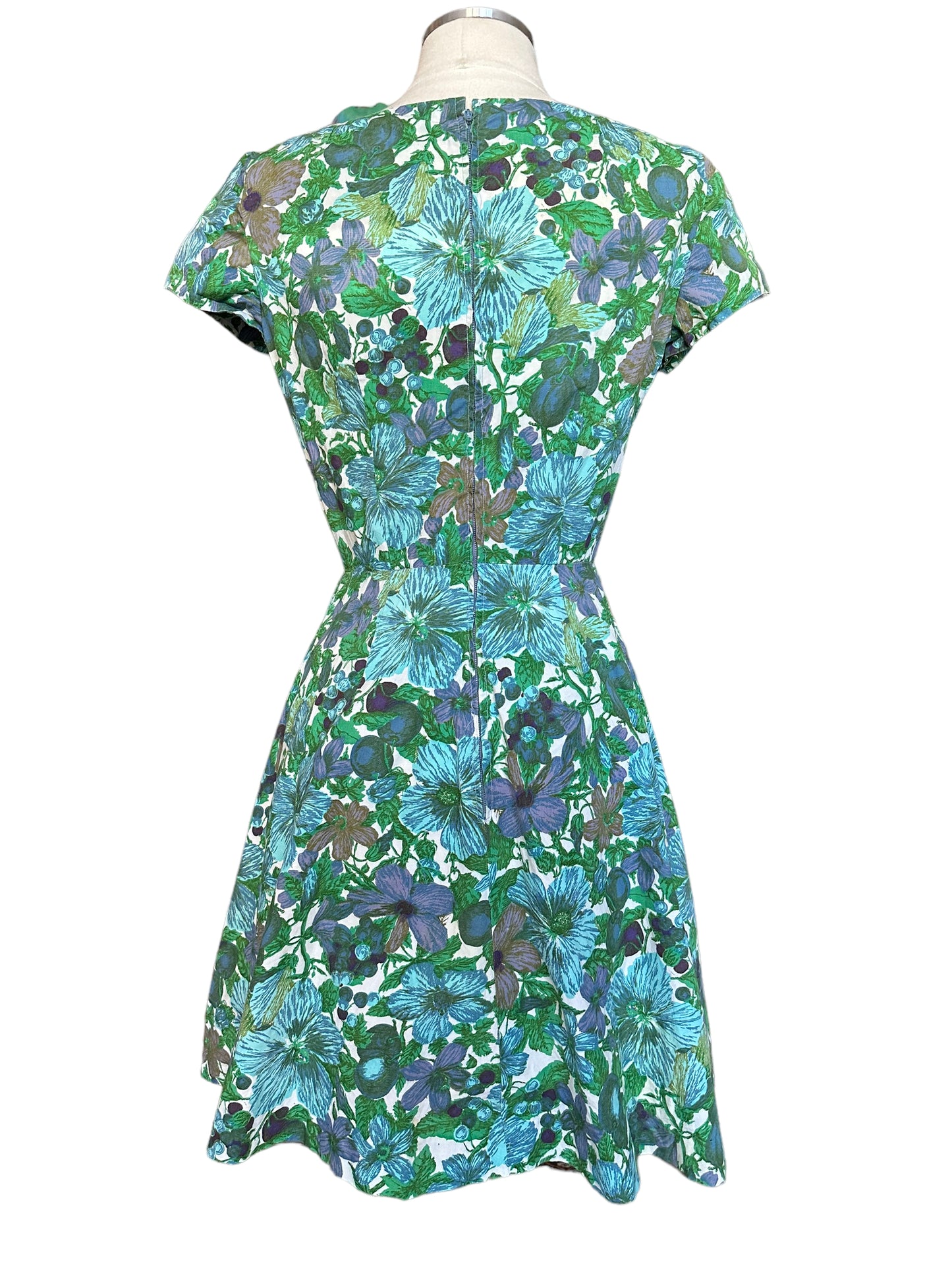 Full back view of Vintage 1950s Blue Floral Cotton Dress | Barn Owl True Vintage | Seattle Vintage Dresses