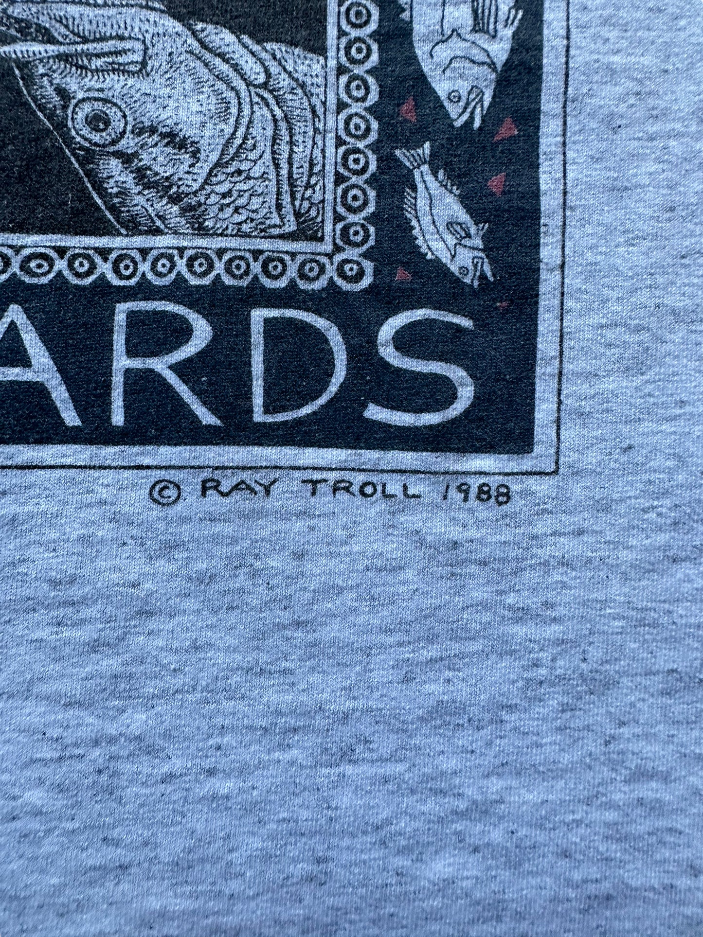 Signature on Vintage Ray Troll Bass Ackwards Tee SZ M | Vintage Fishing Tee Seattle | Barn Owl Vintage