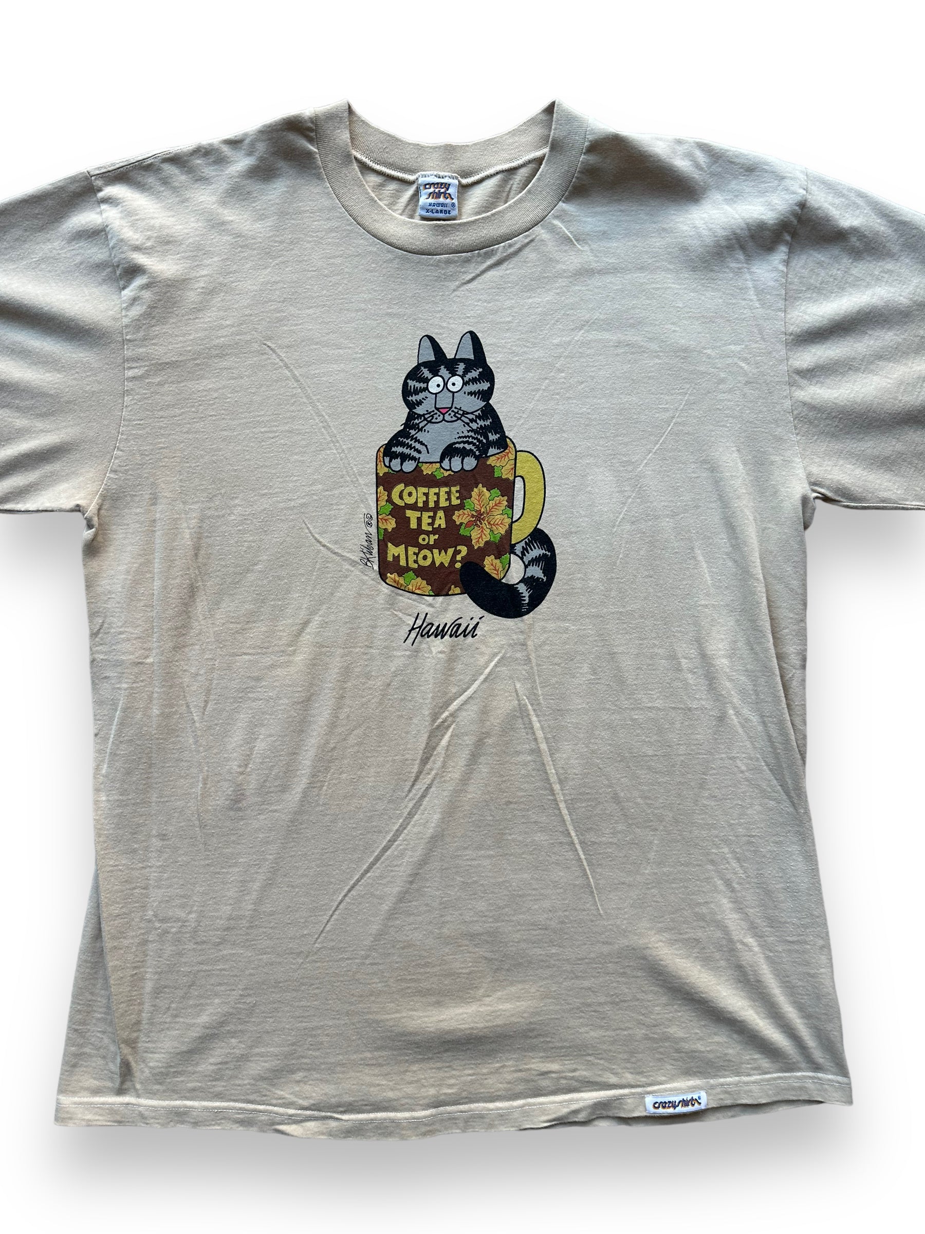 Front close up of Vintage B. Kliban "Coffee Tea or Meow?" Tee SZ XL |  Vintage Cat Tee Seattle | Barn Owl Vintage