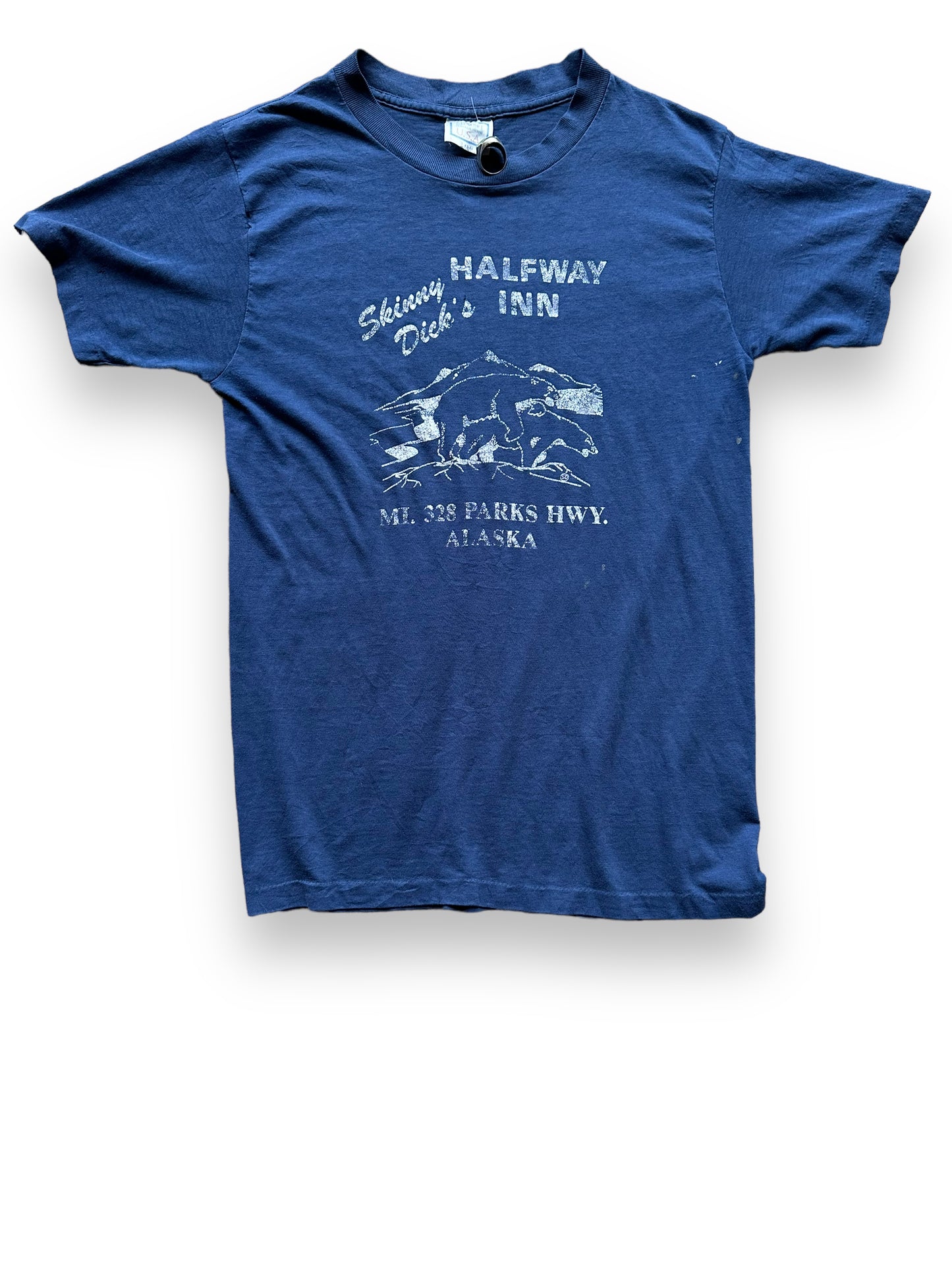 Front View of Vintage Skinny Dicks Halfway Inn Alaska Tee SZ L | Vintage Alaska T-Shirts Seattle | Barn Owl Vintage Tees Seattle