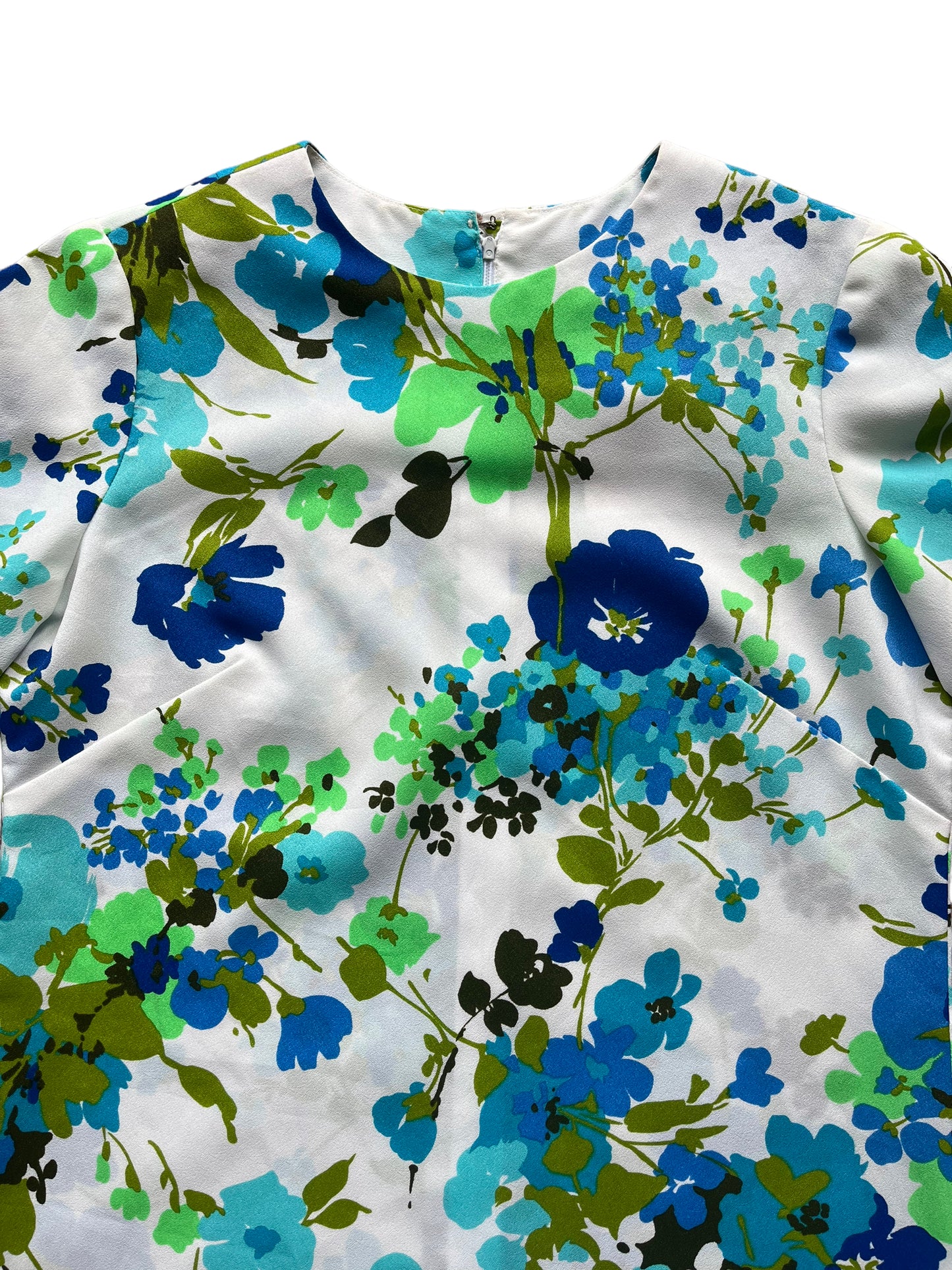 View of front top of Vintage 1960s Hawaiian Maxi Dress