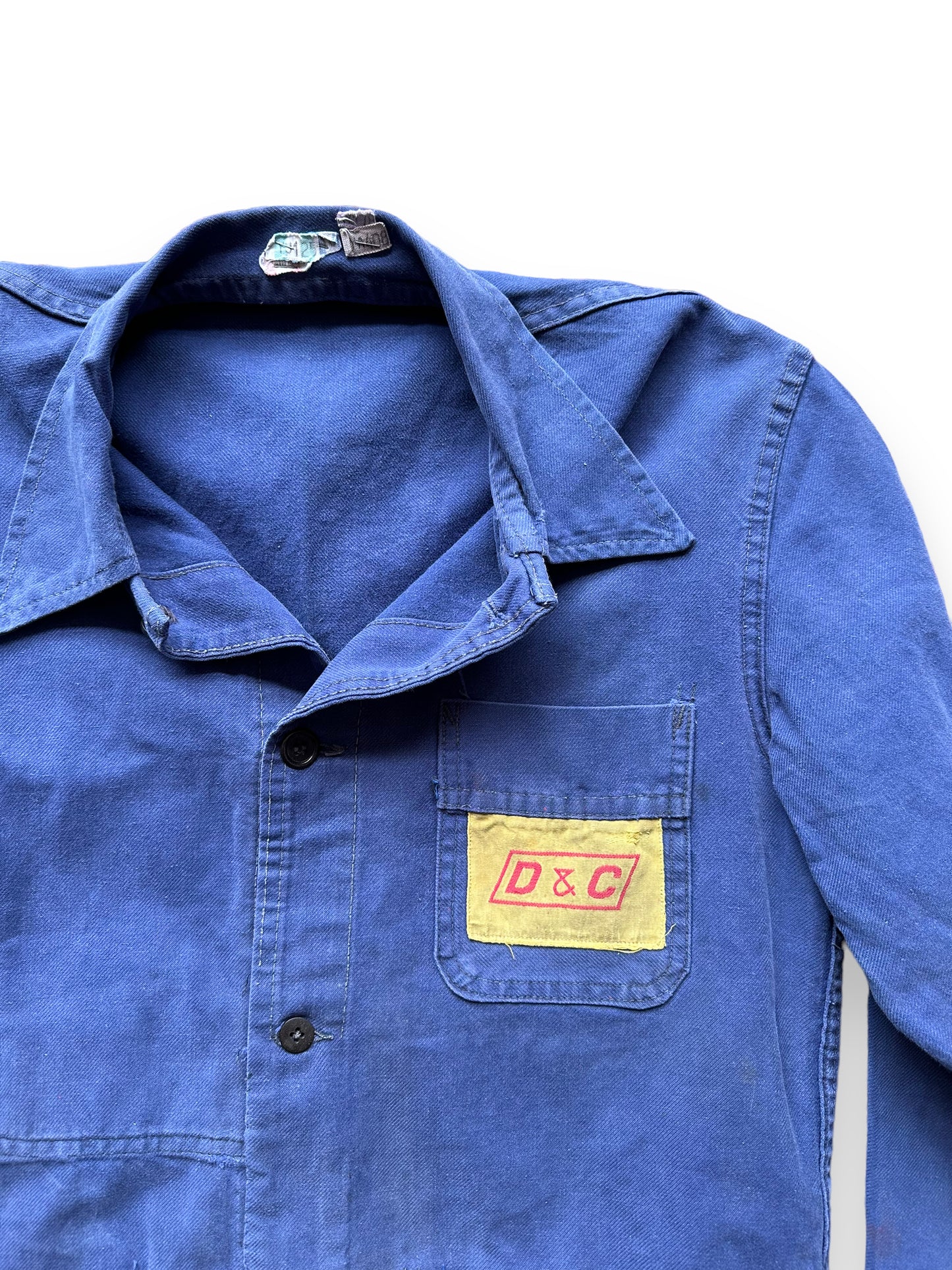 Upper Left View of Vintage Moleskin French Workwear Jacket SZ M | Vintage European Workwear Seattle | Barn Owl Vintage Goods Seattle