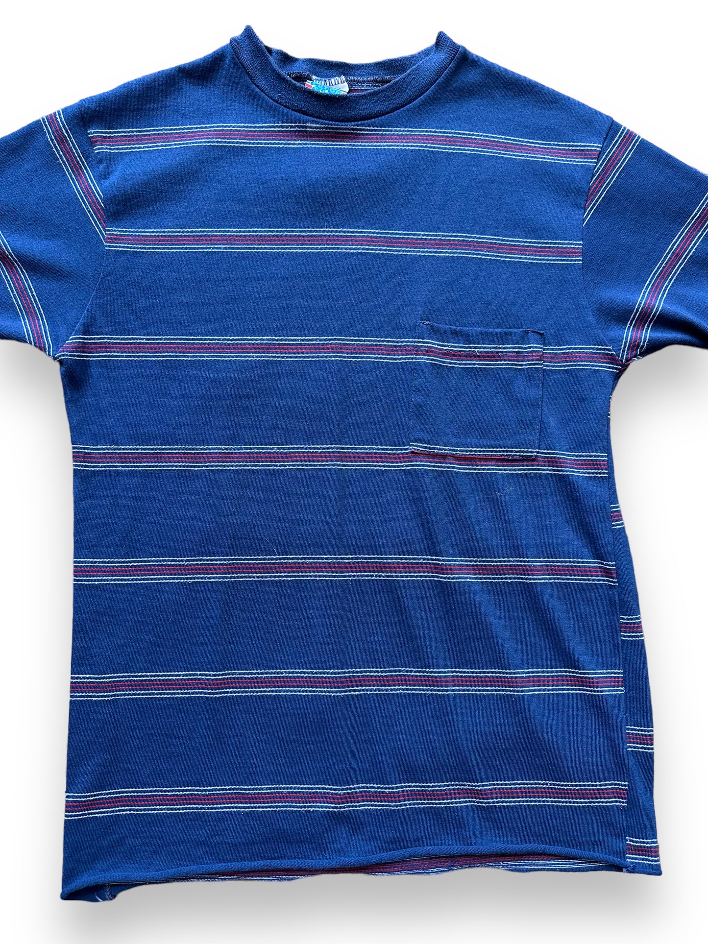 Front Detail on Vintage Sears Bobby Brady Pocket Tee SZ S | Vintage Striped Shirts Seattle | Barn Owl Vintage Tees Seattle