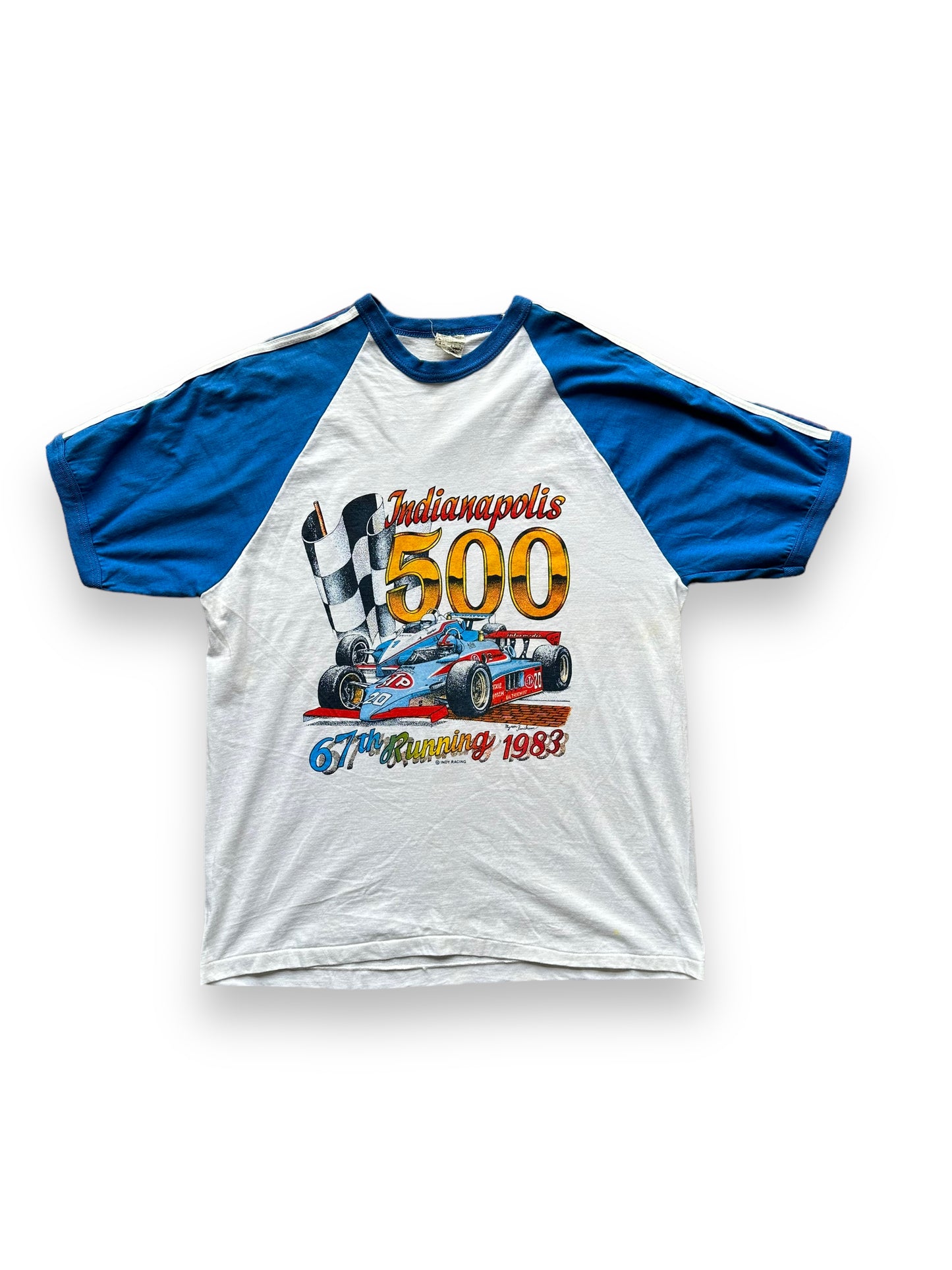 Front of Vintage 1983 Indianapolis 500 Raglan Tee SZ M | Vintage Auto Tee Seattle | Barn Owl Vintage