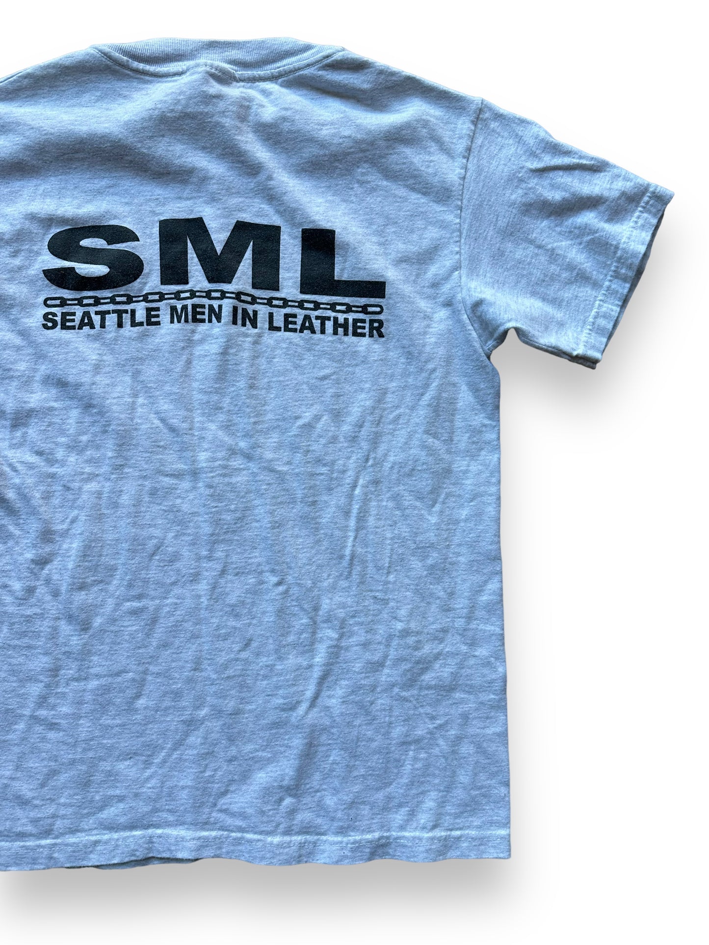 Back right of Vintage Seattle Men in Leather Tee SZ S | Vintage T-Shirts Seattle | Barn Owl Vintage Tees Seattle