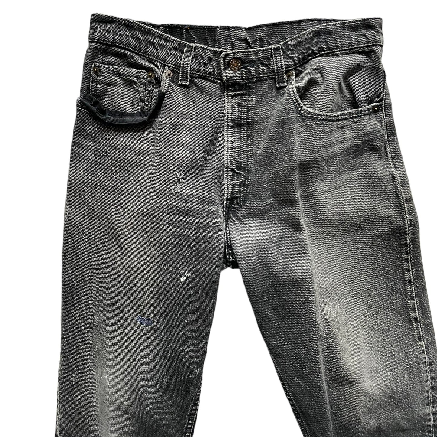 Front waist view of Vintage USA Mended Black Levi's 550s 33x34
