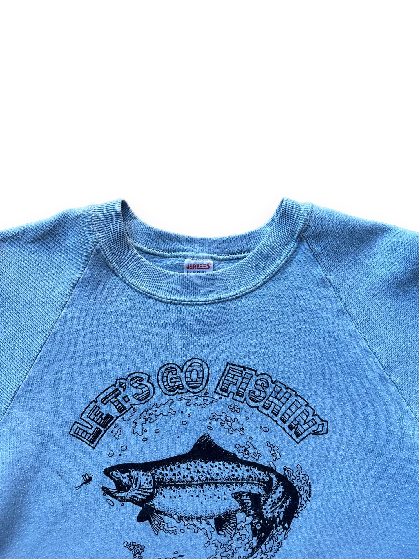 Collar of Vintage "Let's Go Fishing" Chignik Lagoon Alaska Crewneck SZ XL | Vintage Fishing Sweatshirt Seattle | Barn Owl Vintage