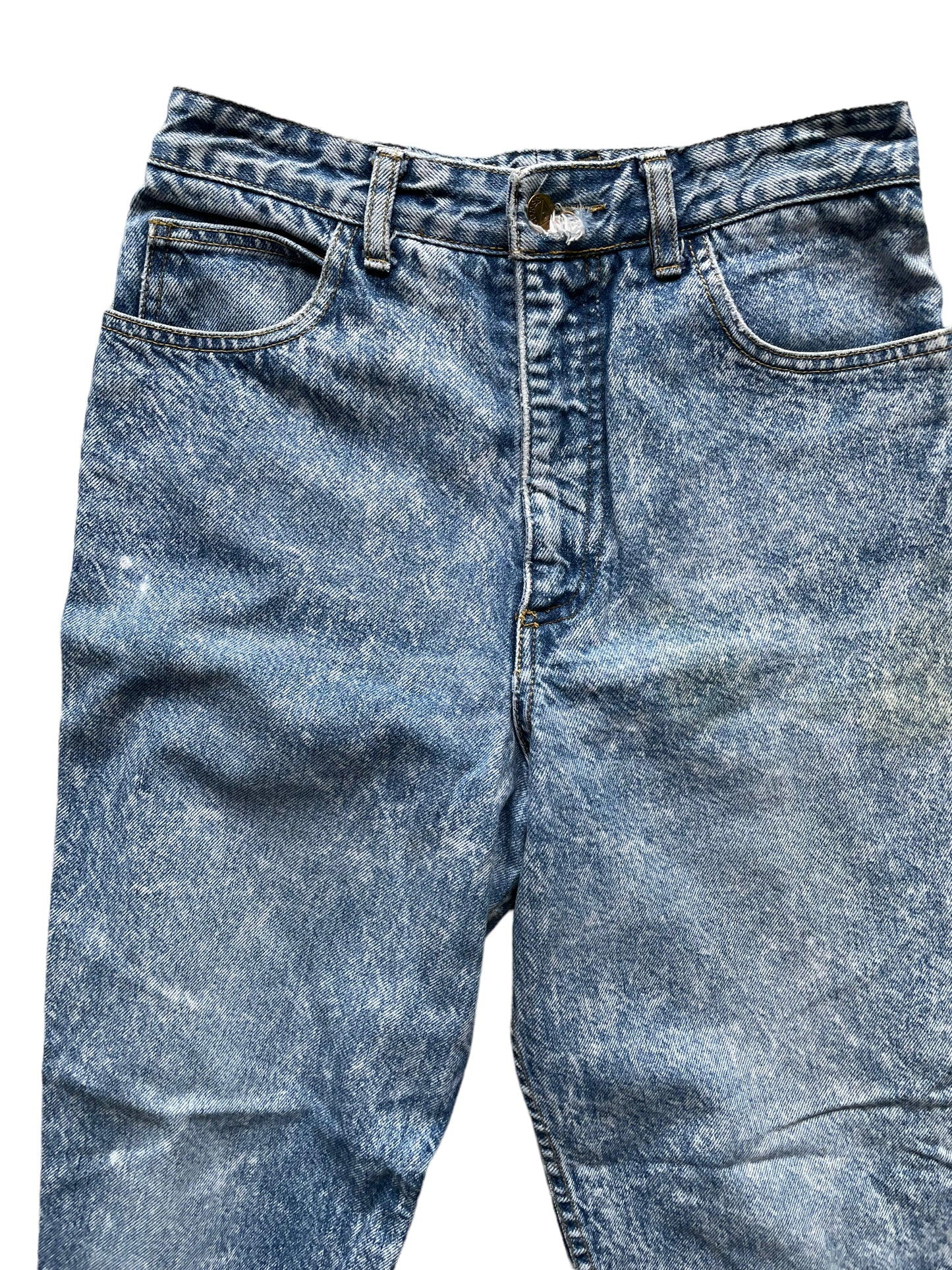 Waist view of Vintage 80s Ankle Zip Acid Wash Guess Jeans