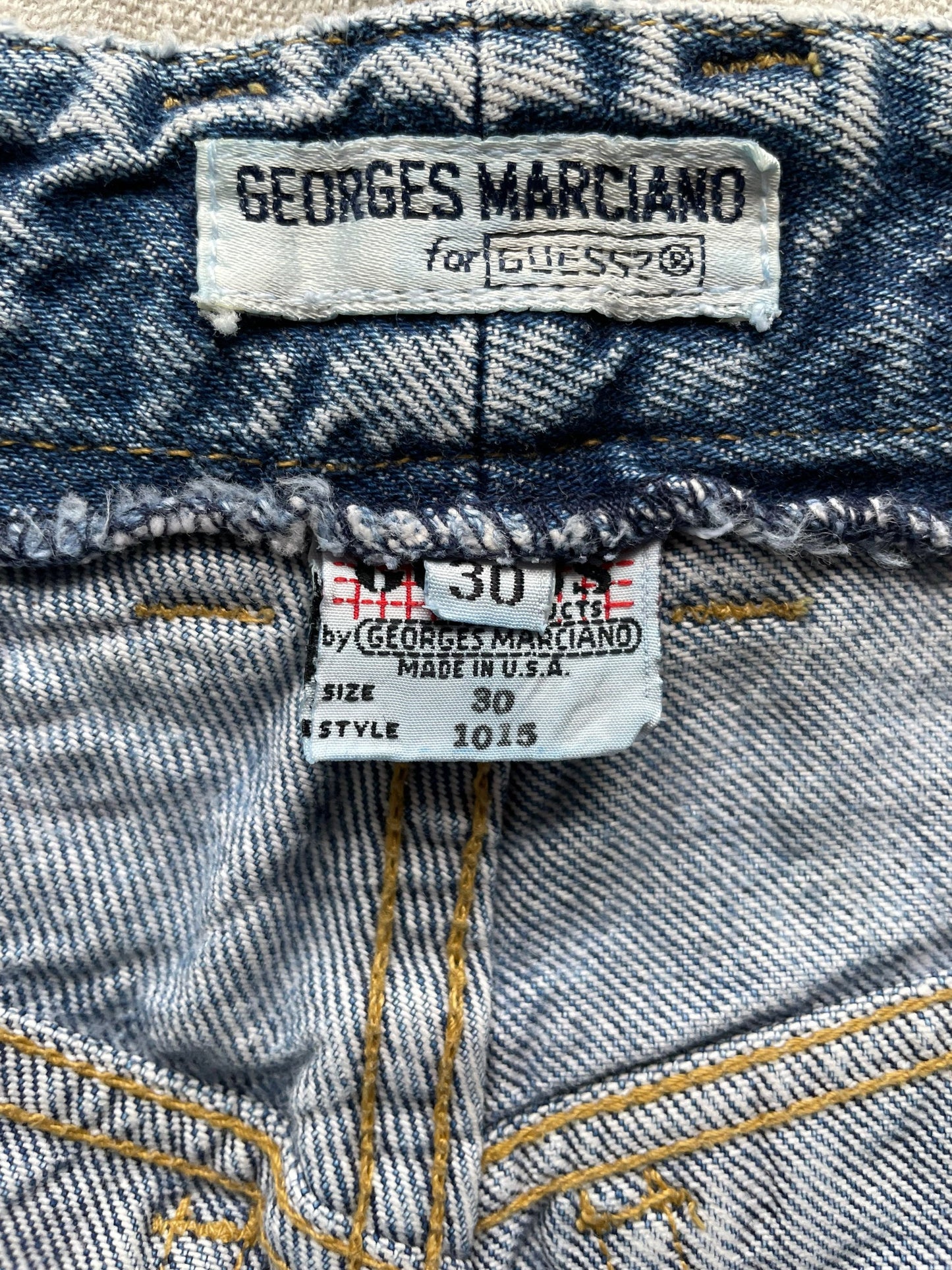 Inside tag view of Vintage 80s Ankle Zip Acid Wash Guess Jeans