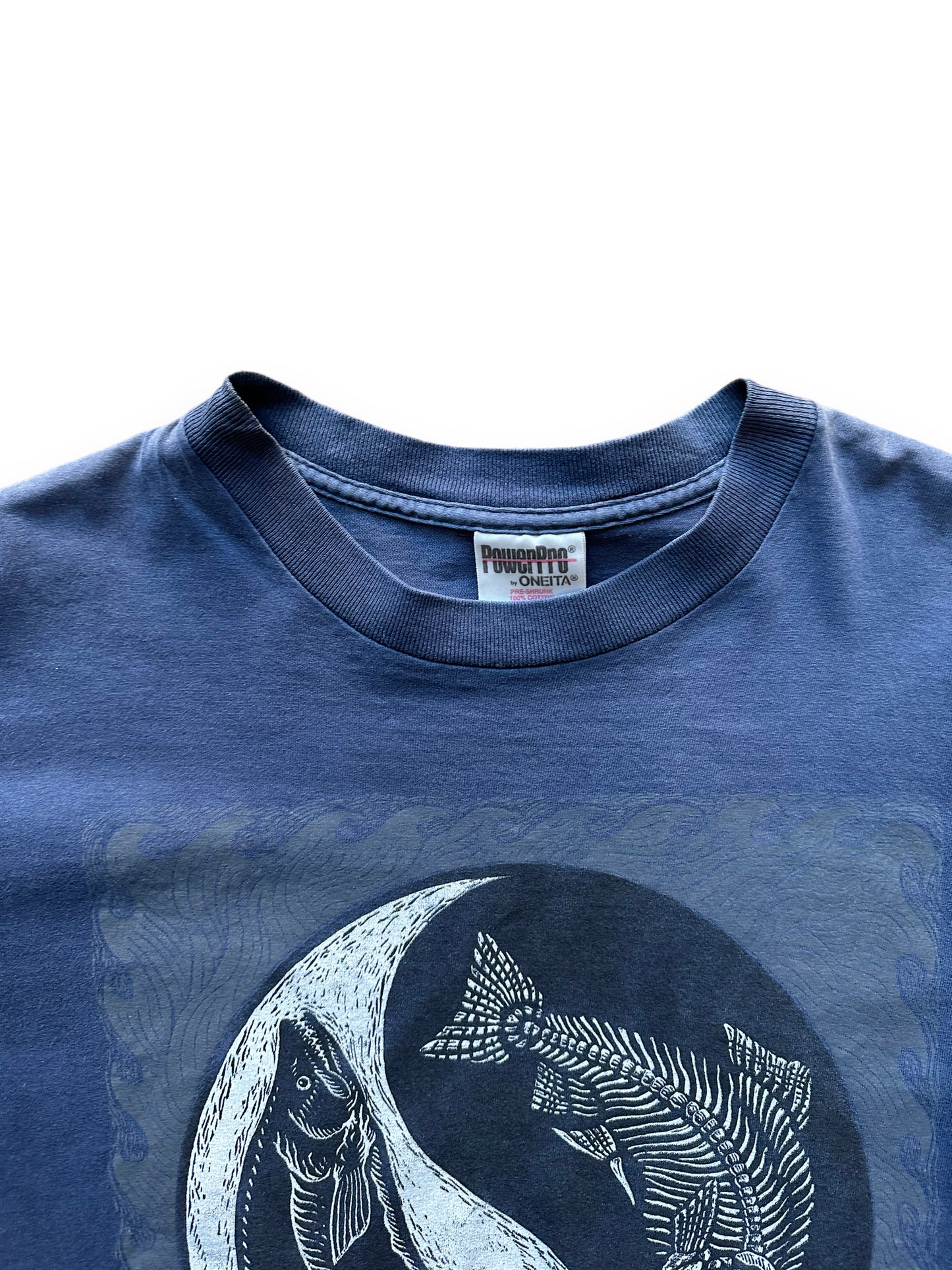 Collar of Vintage Ray Troll Life and Death Salmon Tee SZ M | Vintage Fishing Tee Seattle | Barn Owl Vintage