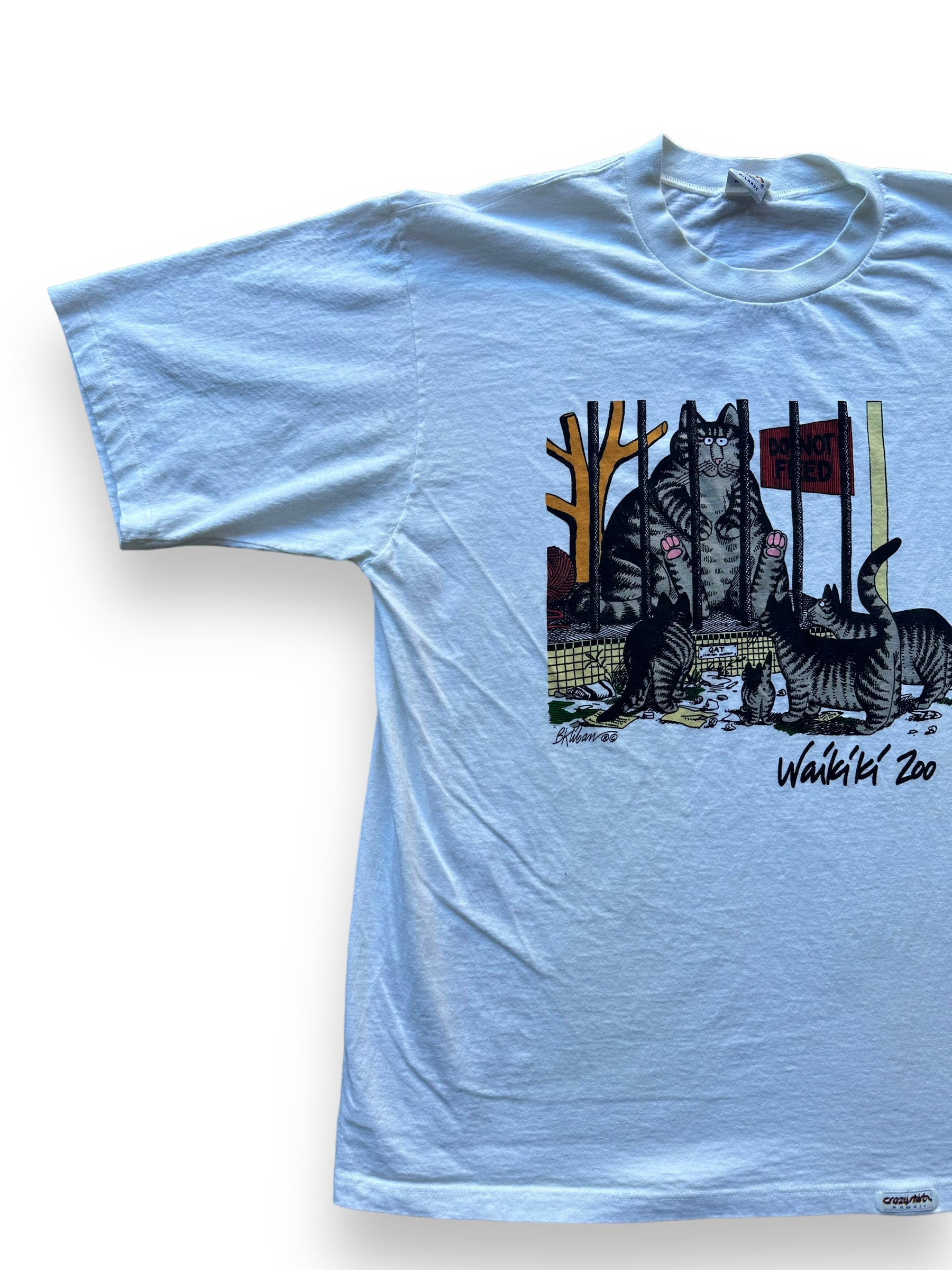 Front right of Vintage B. Kliban Waikiki Zoo Tee SZ XL |  Vintage Cat Tee Seattle | Barn Owl Vintage