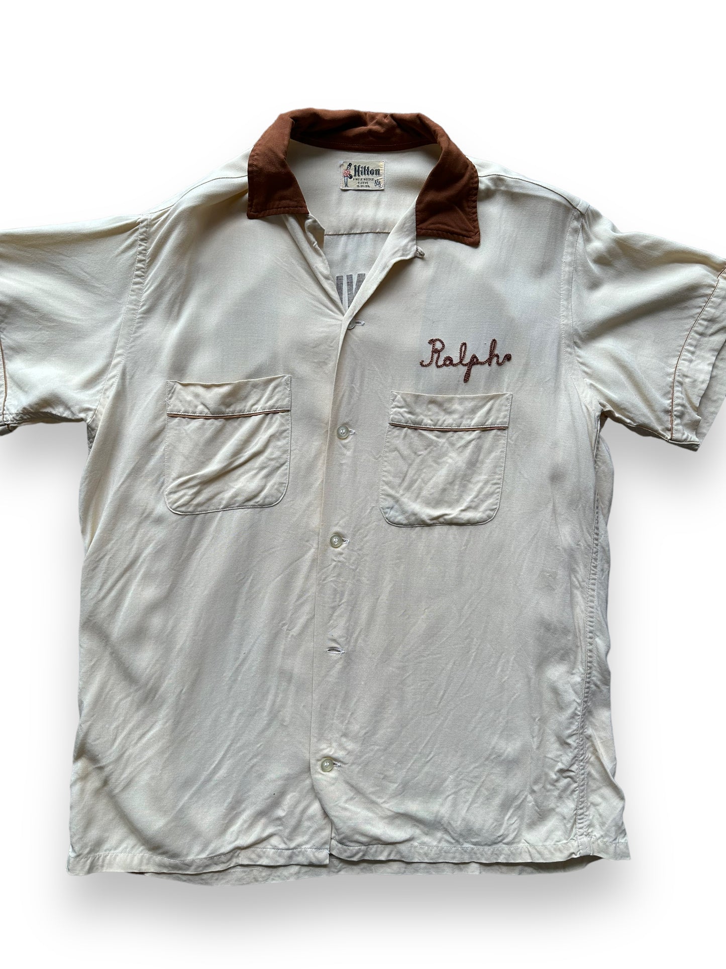 Front close up of Vintage "Wood Conversion Office" Bowling Shirt SZ M | Vintage Bowling Shirt Seattle | Barn Owl Vintage Seattle
