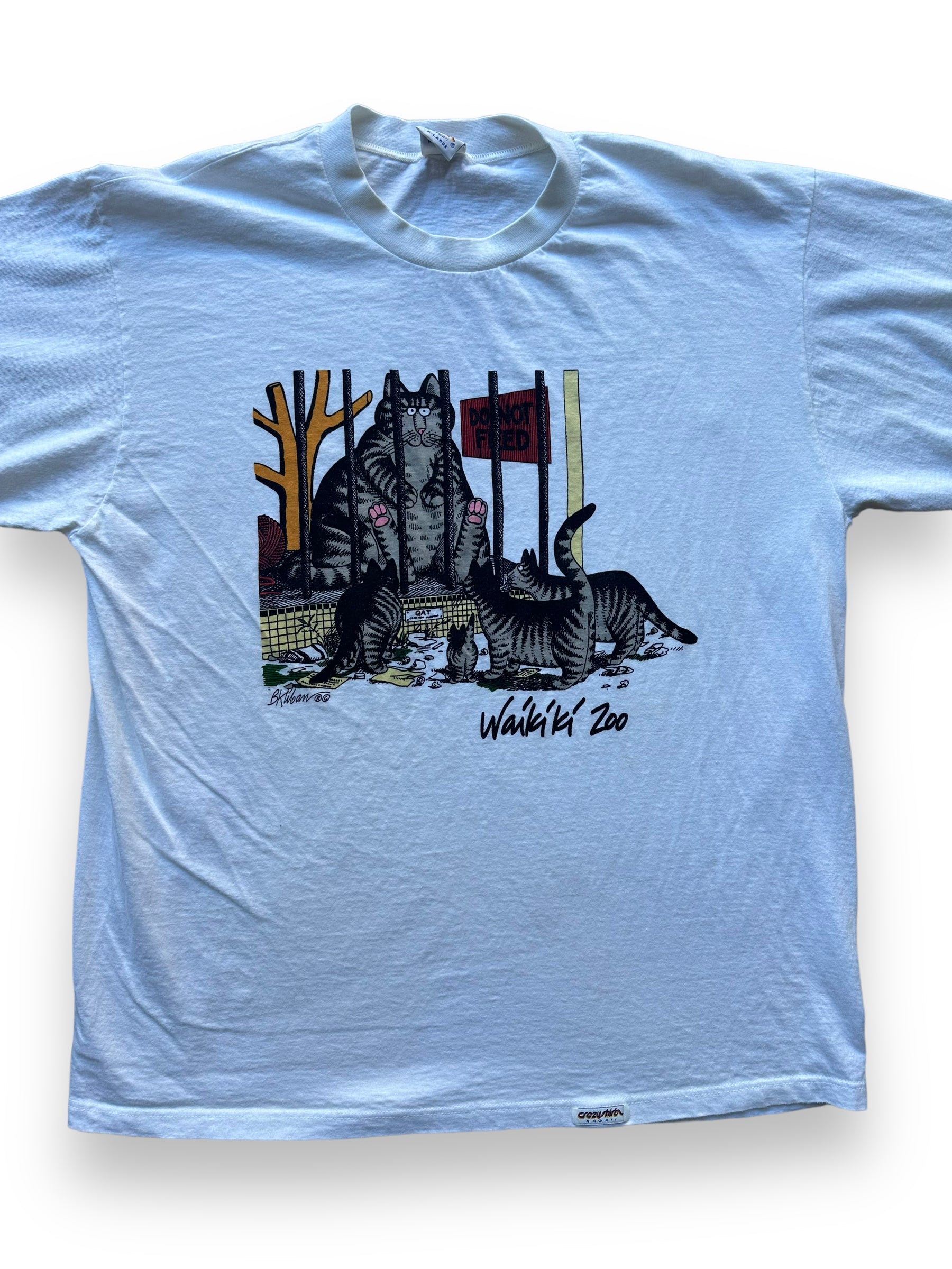 Front close up of Vintage B. Kliban Waikiki Zoo Tee SZ XL |  Vintage Cat Tee Seattle | Barn Owl Vintage