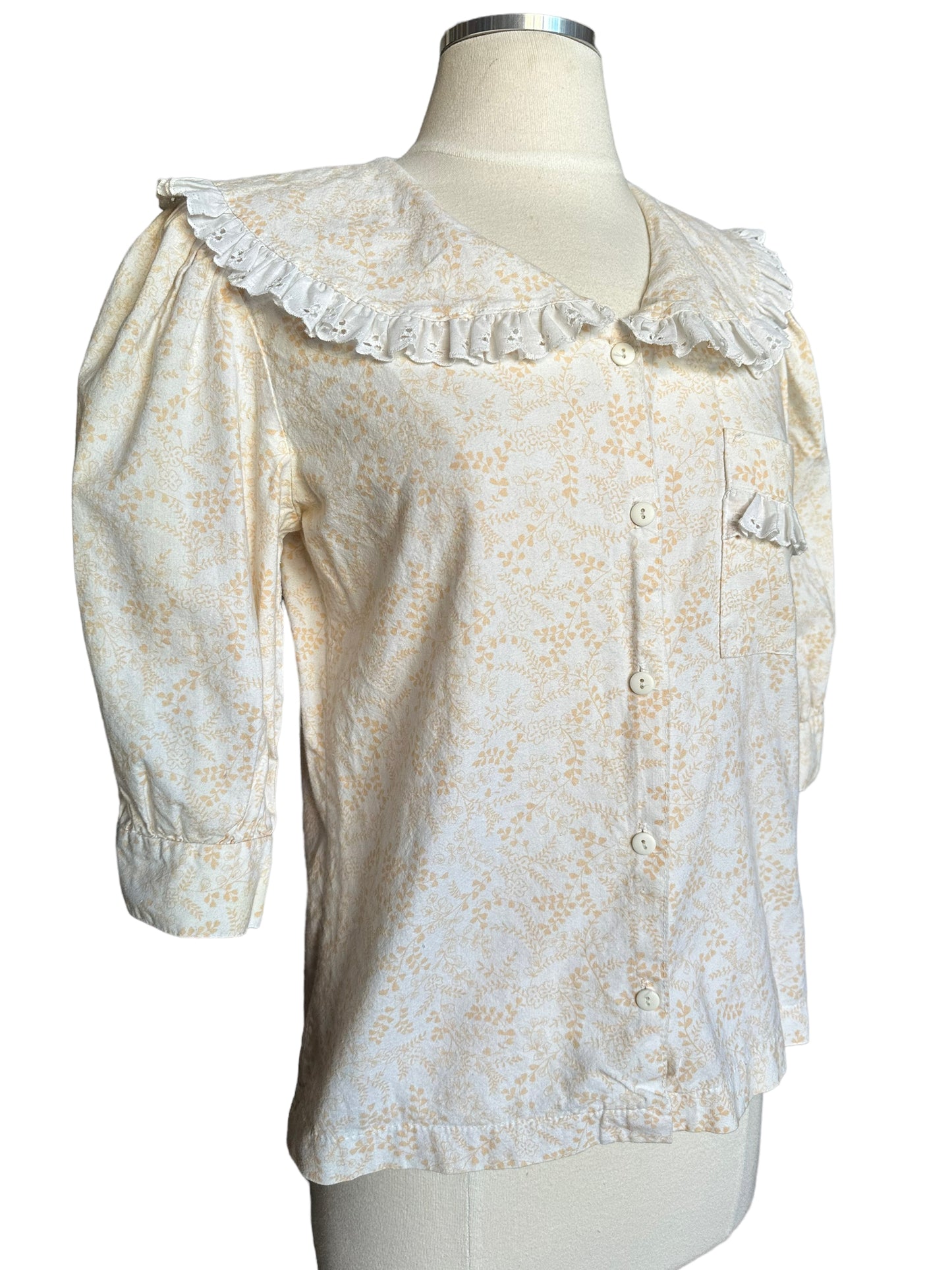 Front side view of Vintage 1980s En Chanté Ruffle Collar Top | Vintage Ladies Tops | Barn Owl Seattle