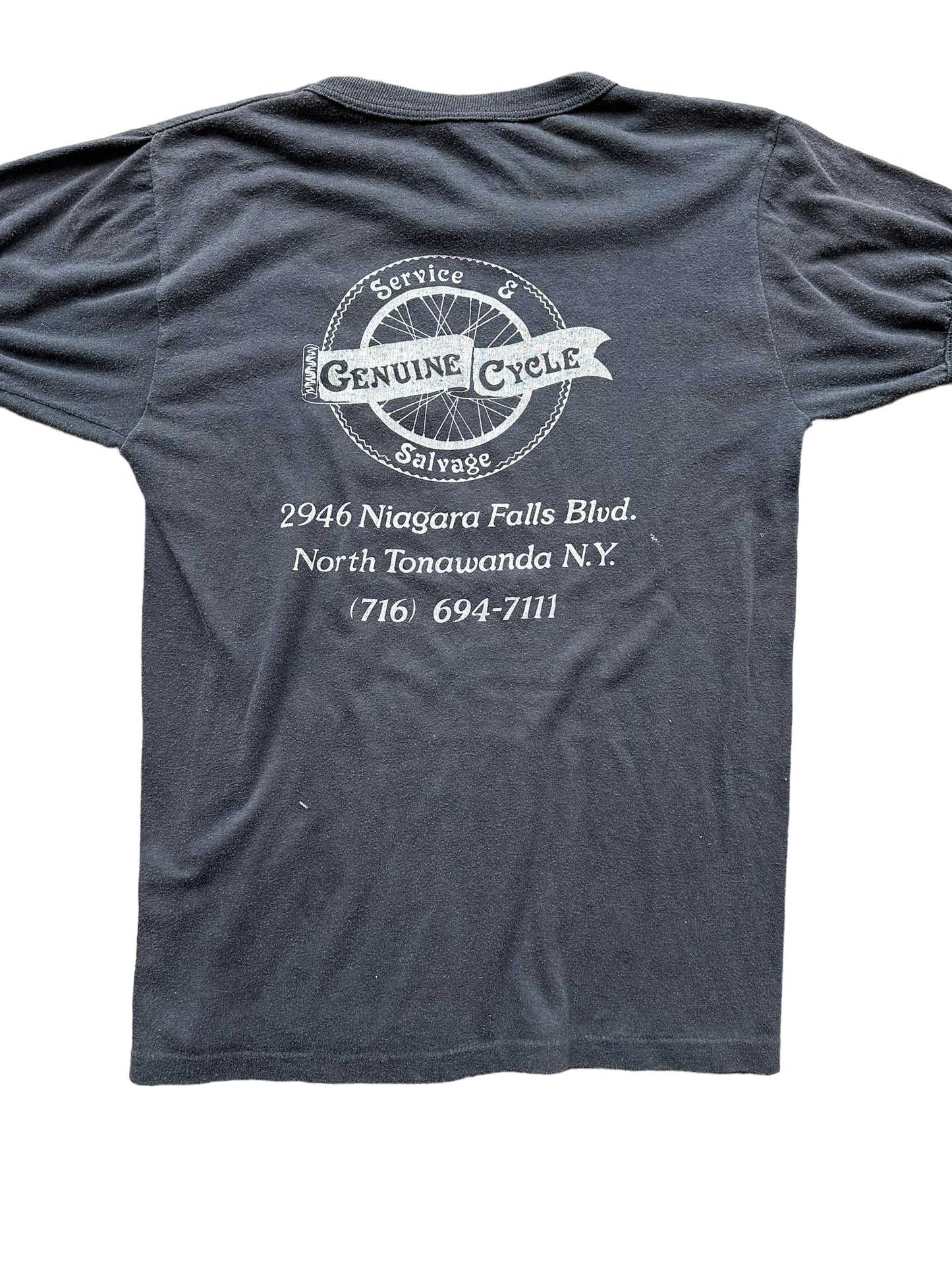 Back close up of Vintage Panhead Motorcycle Repair Shop Tee SZ M | Vintage Harley Tee | Barn Owl Vintage Seattle
