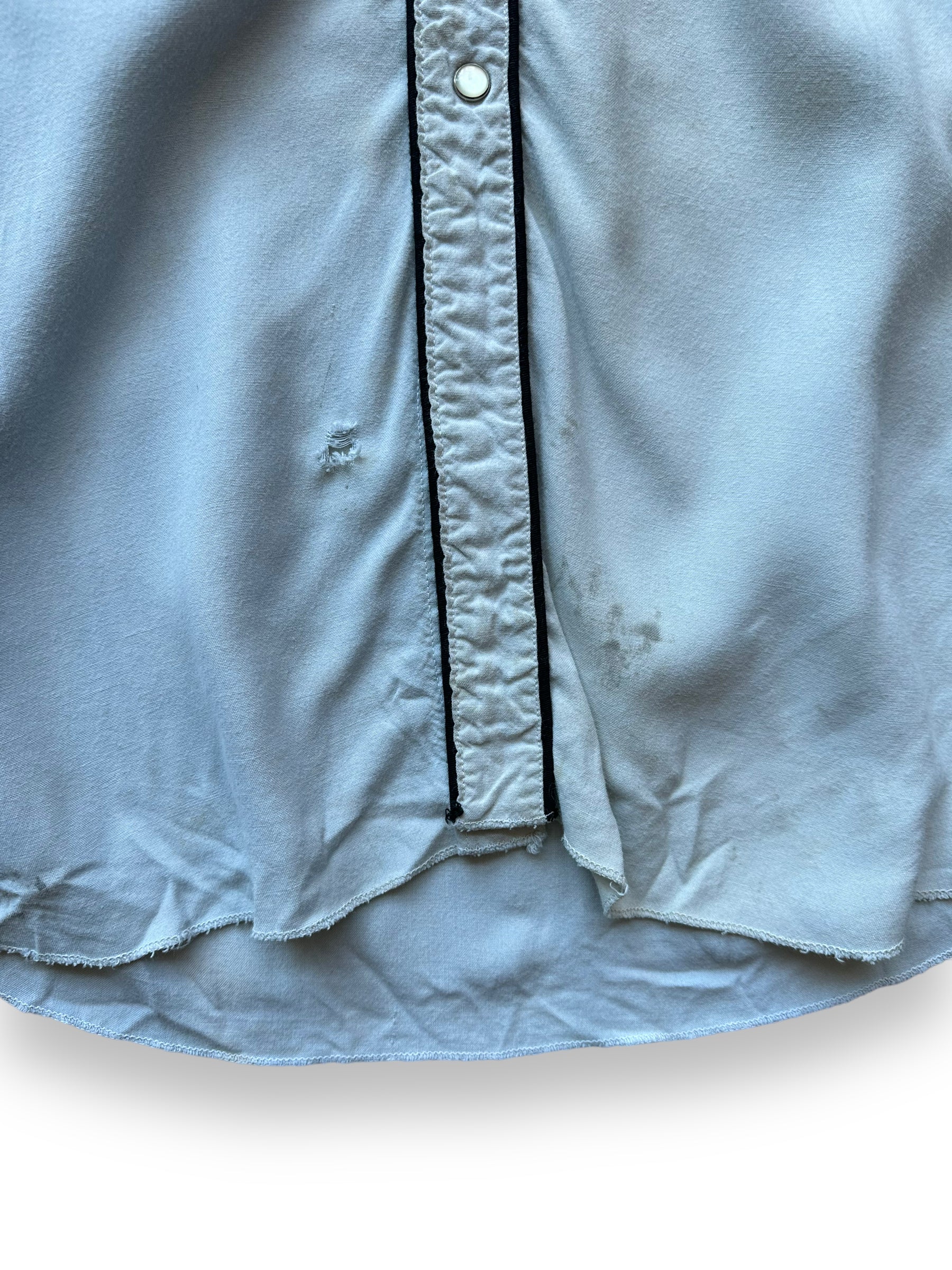 Damage shot 1 of Vintage Distressed H-Bar-C Gabardine Western Shirt SZ L | Vintage Chainstitch Gabardine Seattle | Barn Owl Vintage Seattle