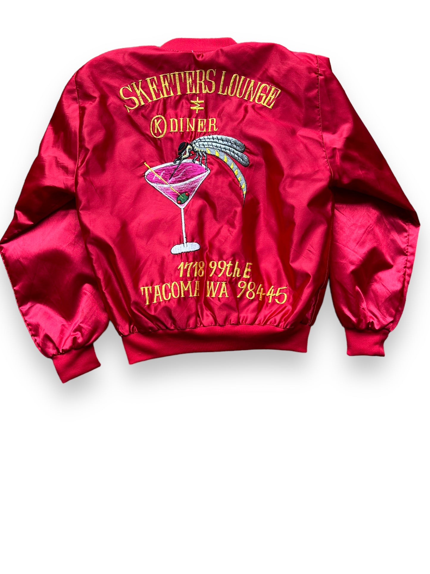 Back view of Vintage Skeeters Lounge Tacoma Satin Jacket SZ M | Vintage Coaches Jacket Seattle | Seattle Vintage Coaches Jackets
