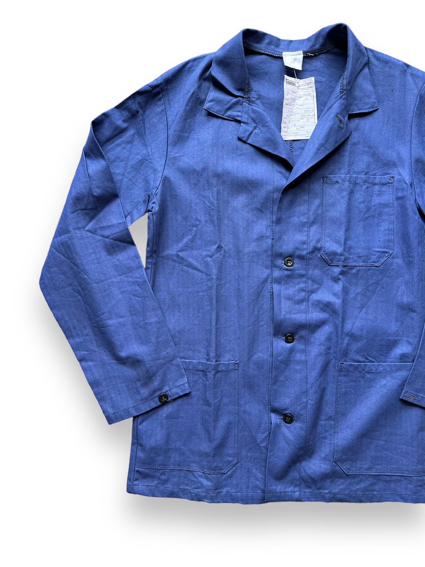 Front Right View of Vintage New Old Stock European Workwear Jacket SZ L | Vintage European Workwear Seattle | Barn Owl Vintage Goods Seattle