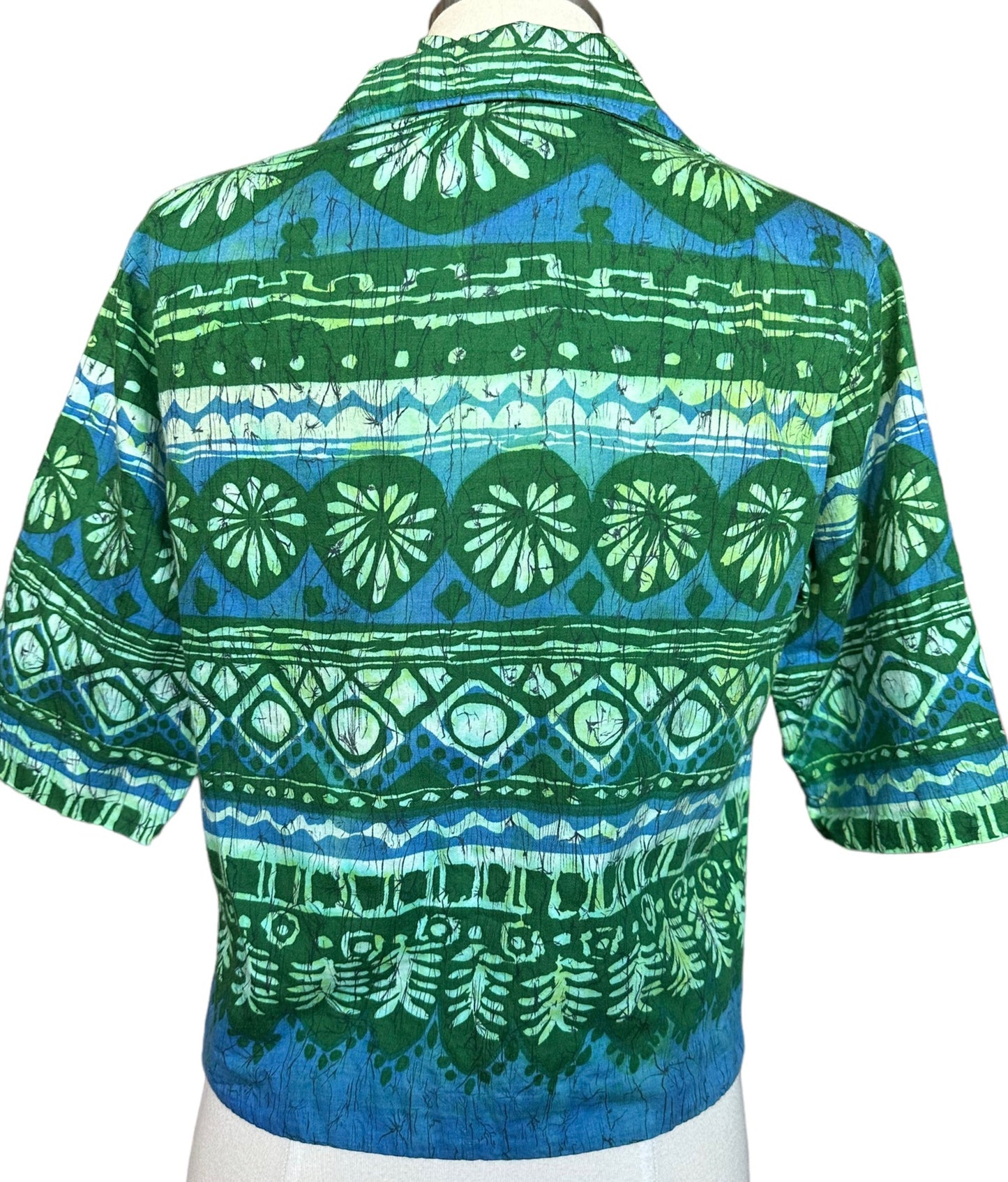 Full back view of Vintage 1950s Batik Style Shirt | Seattle Vintage Ladies Clothing | Barn Owl True Vintage