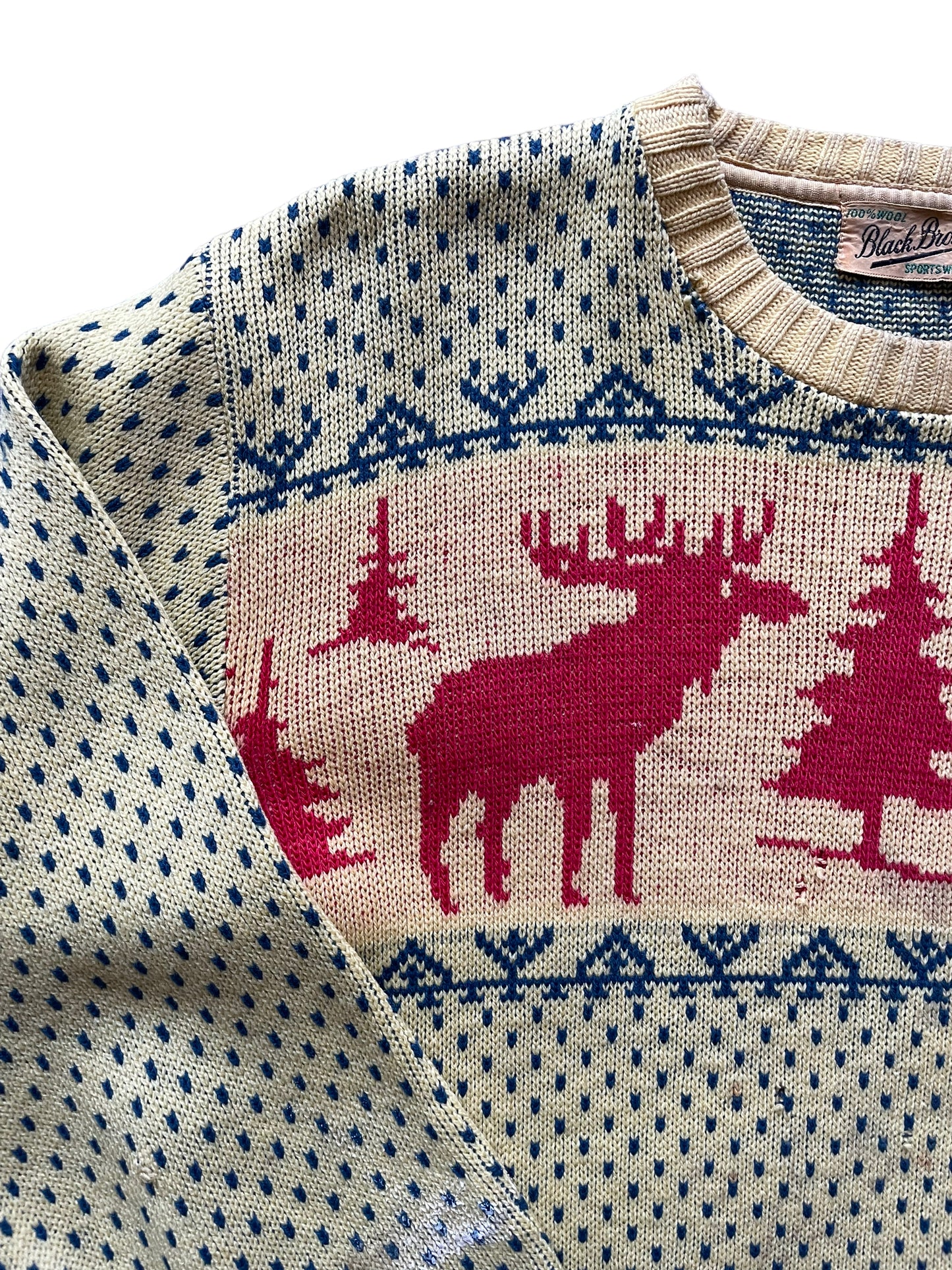 Front right shoulder view of Vintage 1940s Black Bros Ski Sweater
