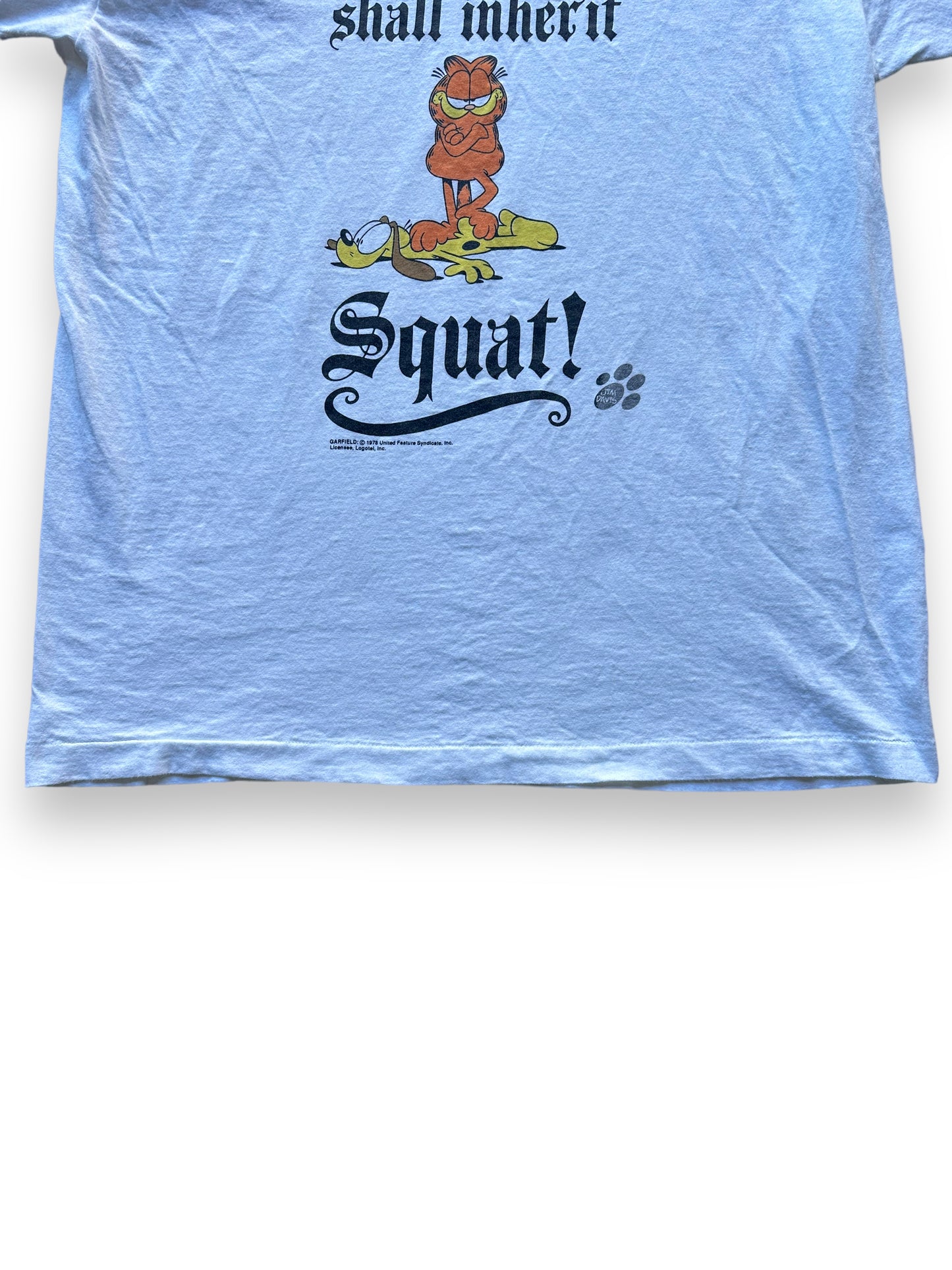 Bottom of Vintage Garfield "The Meek Shall Inherit Squat" Tee SZ XL | Vintage Cat Tee Seattle | Barn Owl Vintage