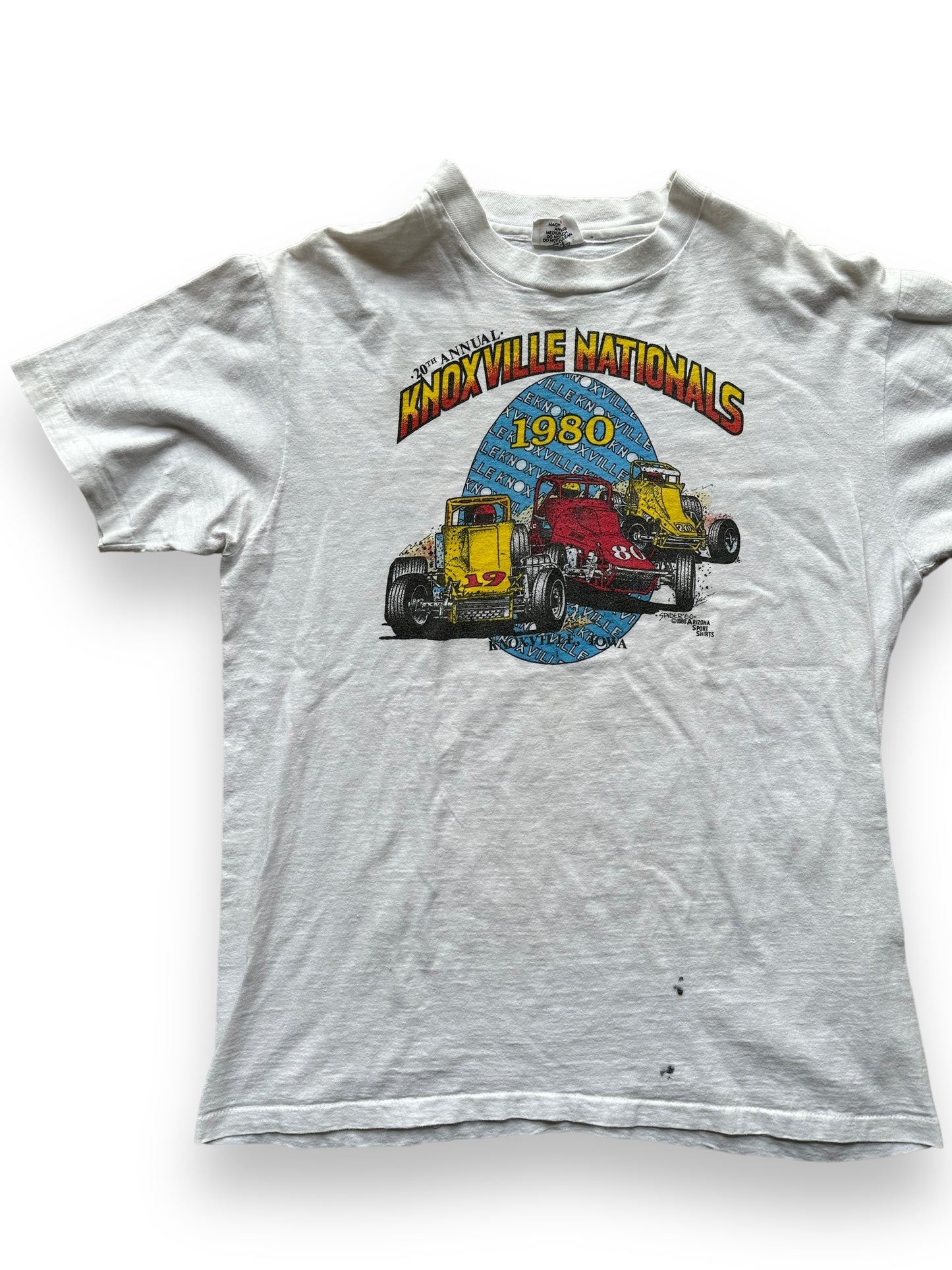 Front right of Vintage 1980 Knoxville Nationals Tee SZ L | Vintage Auto Tee Seattle | Barn Owl Vintage