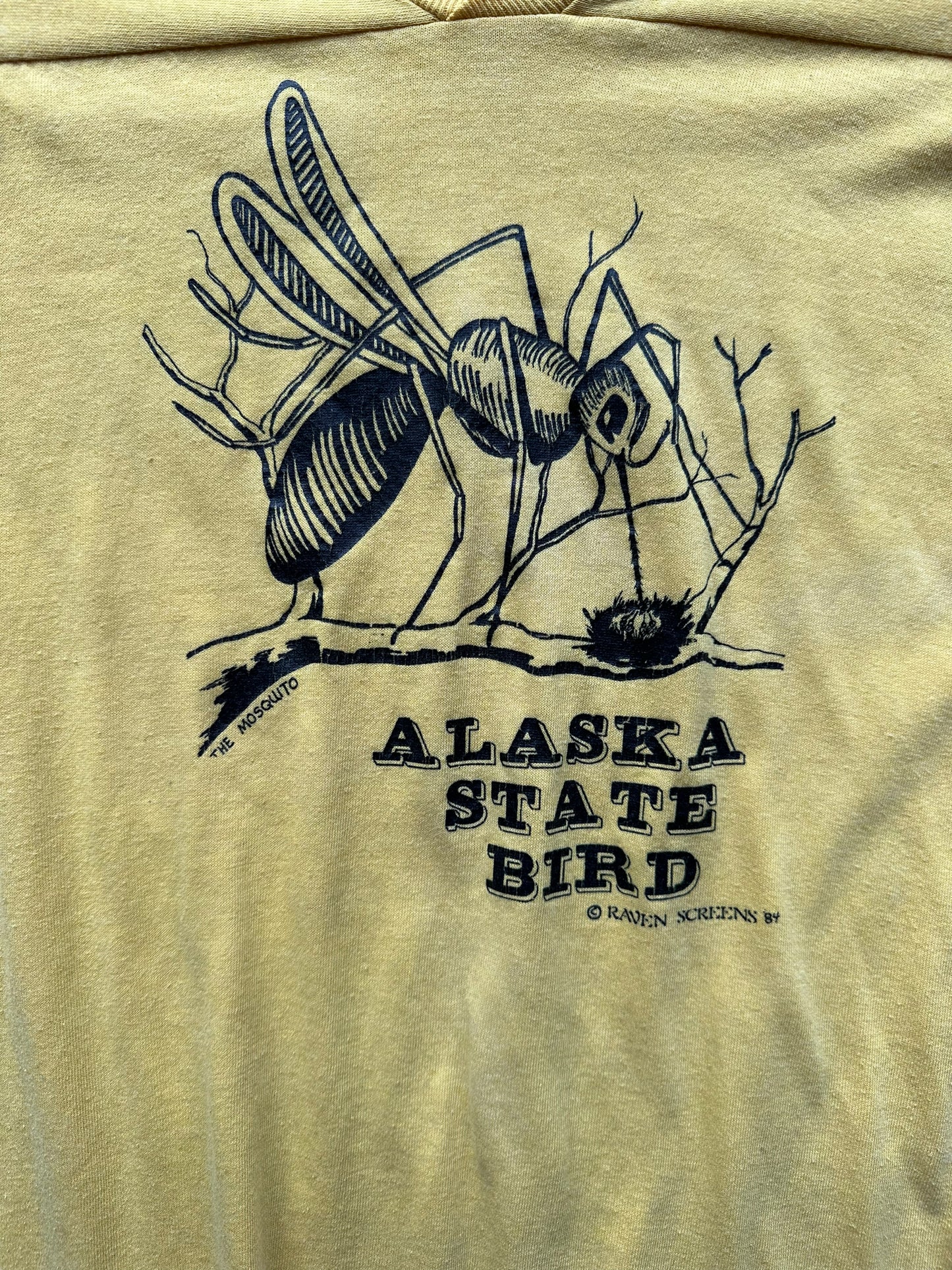 Close Up Graphic Detail of Vintage Alaska State Bird Tee SZ XL | Vintage Single Stitch Alaska T-Shirts Seattle | Barn Owl Vintage Tees Seattle