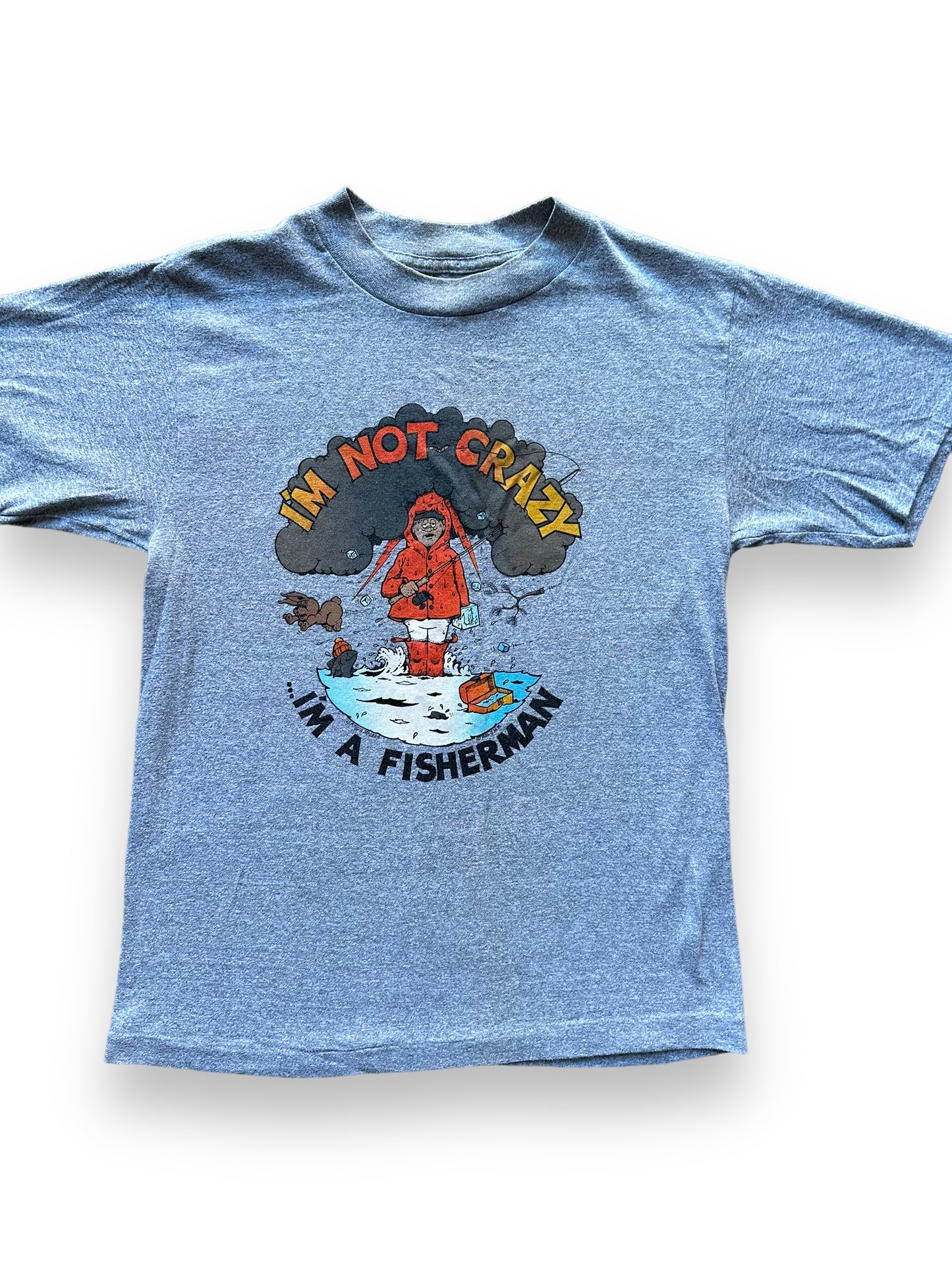 Front close up of Vintage "I'm Not Crazy I'm A Fisherman" Tee SZ S | Vintage Fishing Tee Seattle | Barn Owl Vintage