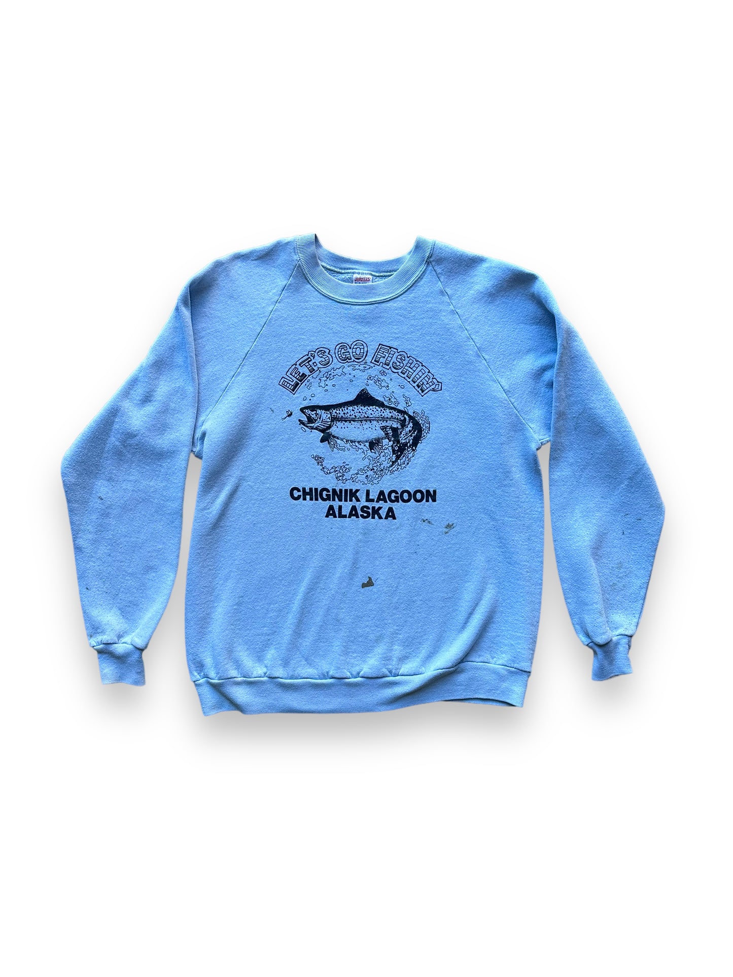 Front of Vintage "Let's Go Fishing" Chignik Lagoon Alaska Crewneck SZ XL | Vintage Fishing Sweatshirt Seattle | Barn Owl Vintage