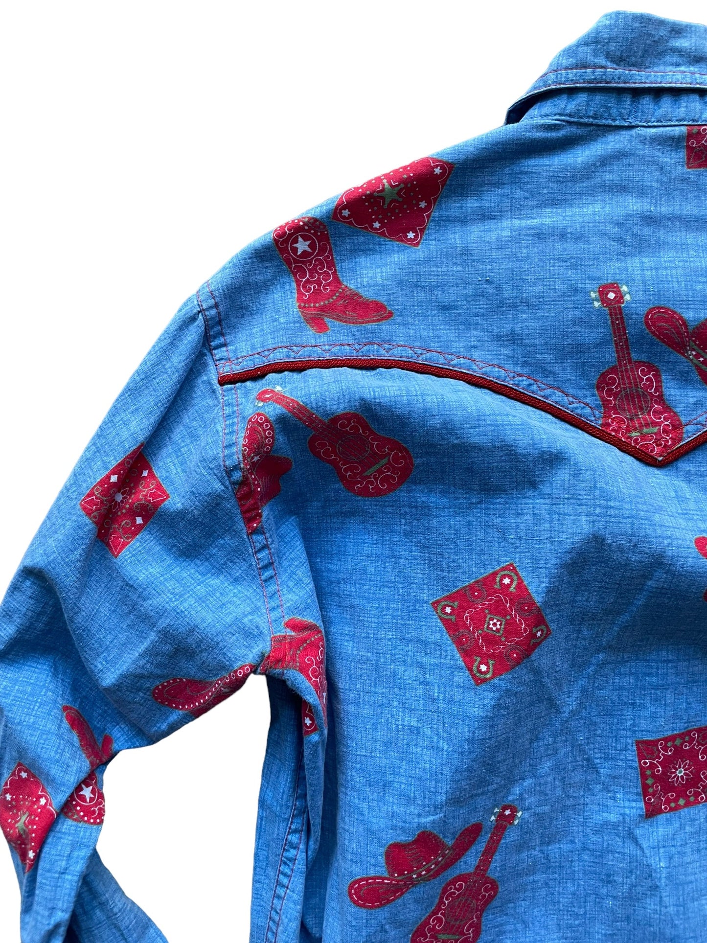Back right shoulder view of Vintage Western Pearl Snap Made By Mother | Seattle Western Shirts | Barn Owl True Vintage