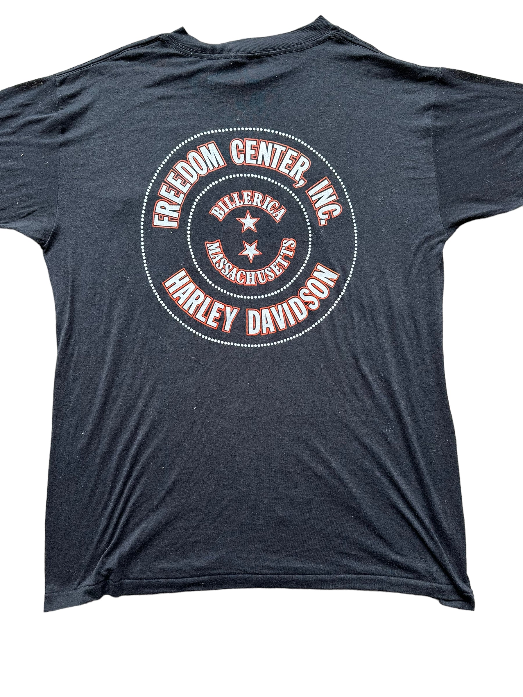 Back close up of Vintage Billerica Harley Davidson 3D Emblem Pocket Tee SZ L | Vintage Harley Tee | Barn Owl Vintage Seattle