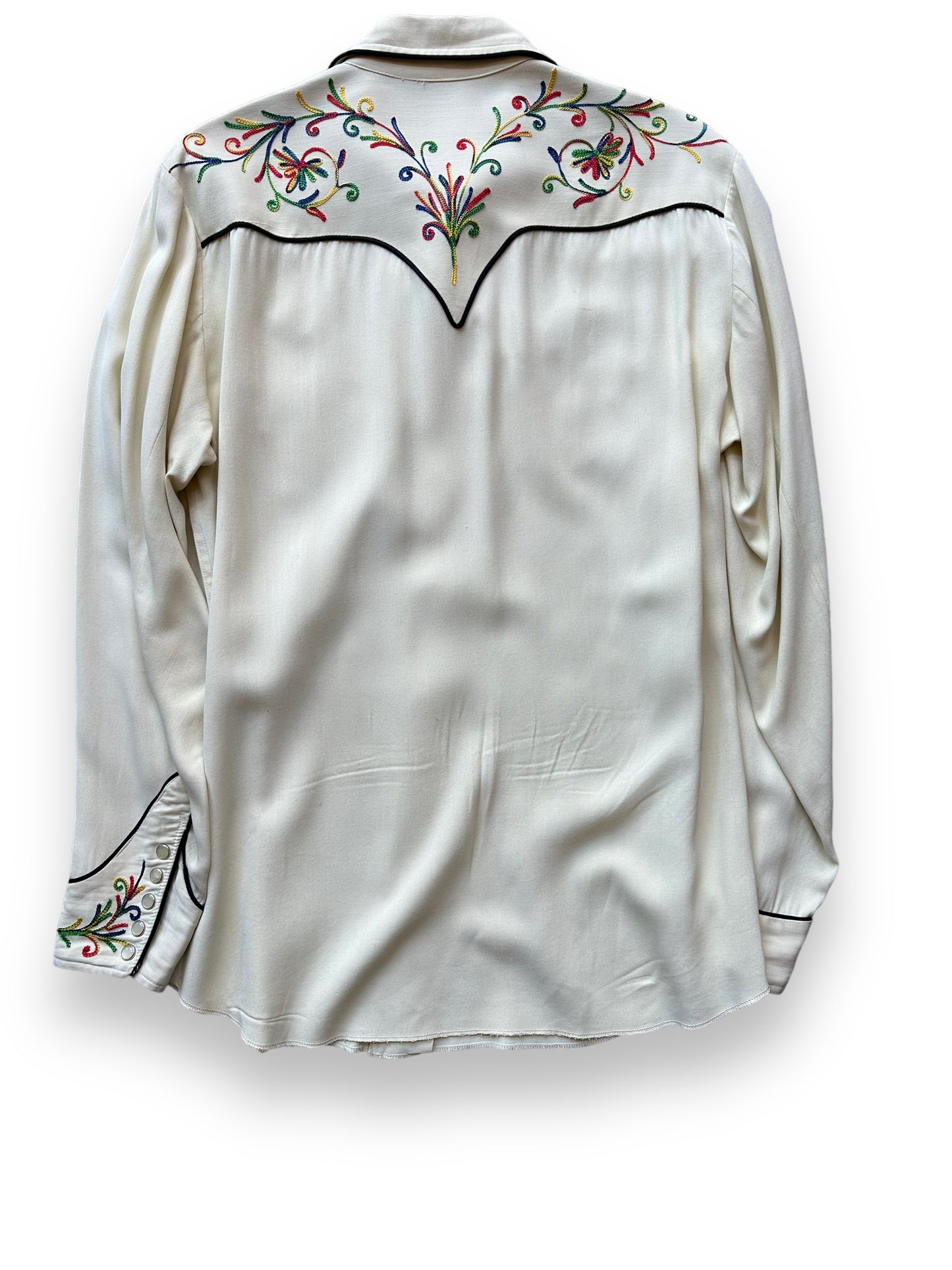 Back close up of Vintage H-Bar-C Chainstitched Pearlsnap Western Shirt SZ M | Vintage Chainstitch Gabardine Seattle | Barn Owl Vintage Seattle