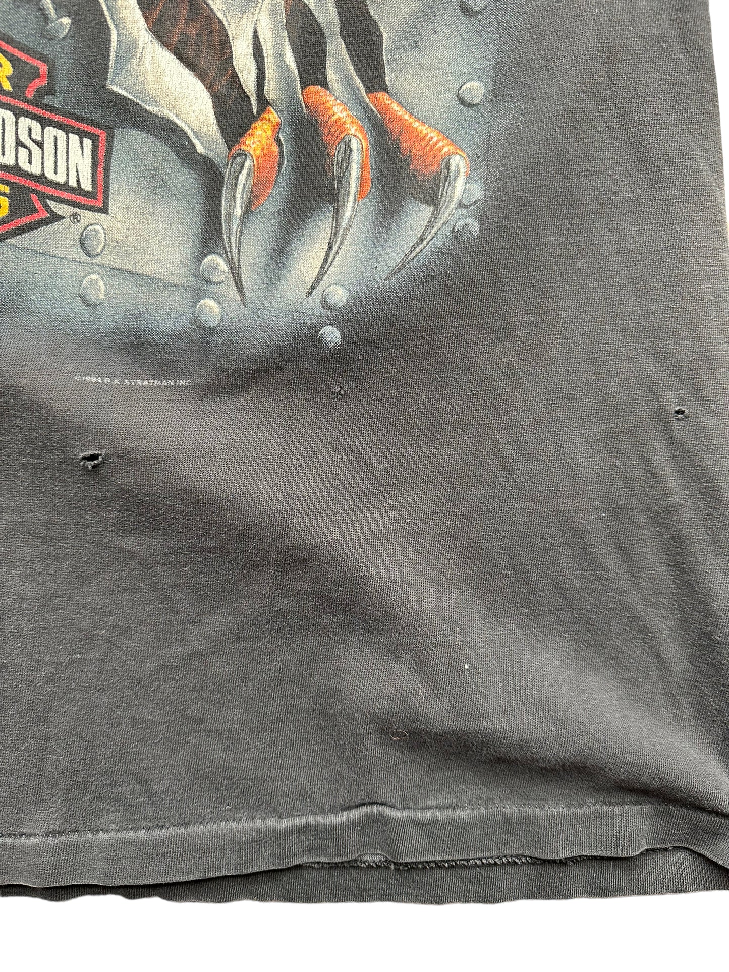 More damage of Vintage 1994 Harley Davidson Darlington Tee SZ M | Vintage Harley Tee | Barn Owl Vintage Seattle
