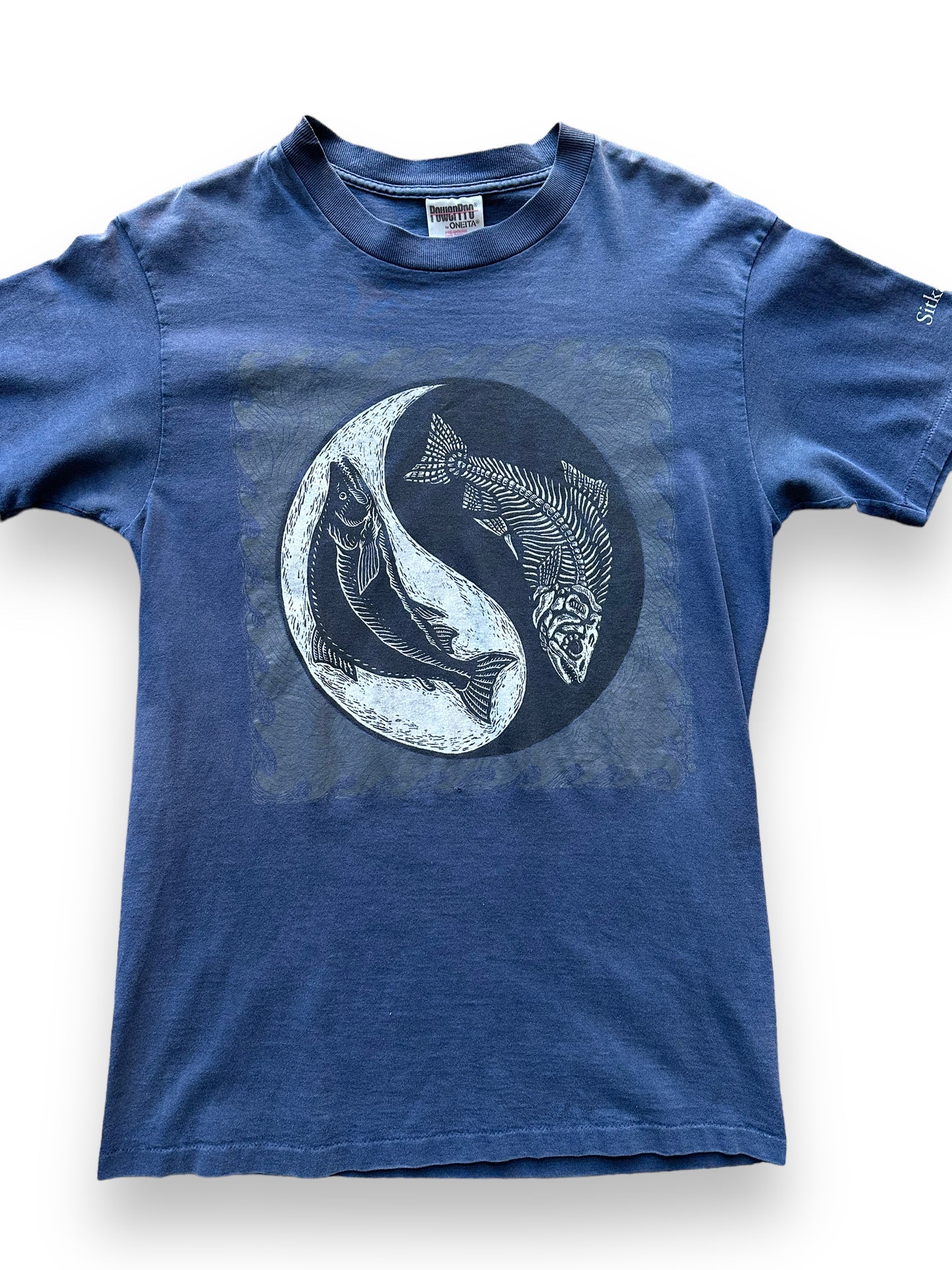 Front close up of Vintage Ray Troll Life and Death Salmon Tee SZ M | Vintage Fishing Tee Seattle | Barn Owl Vintage