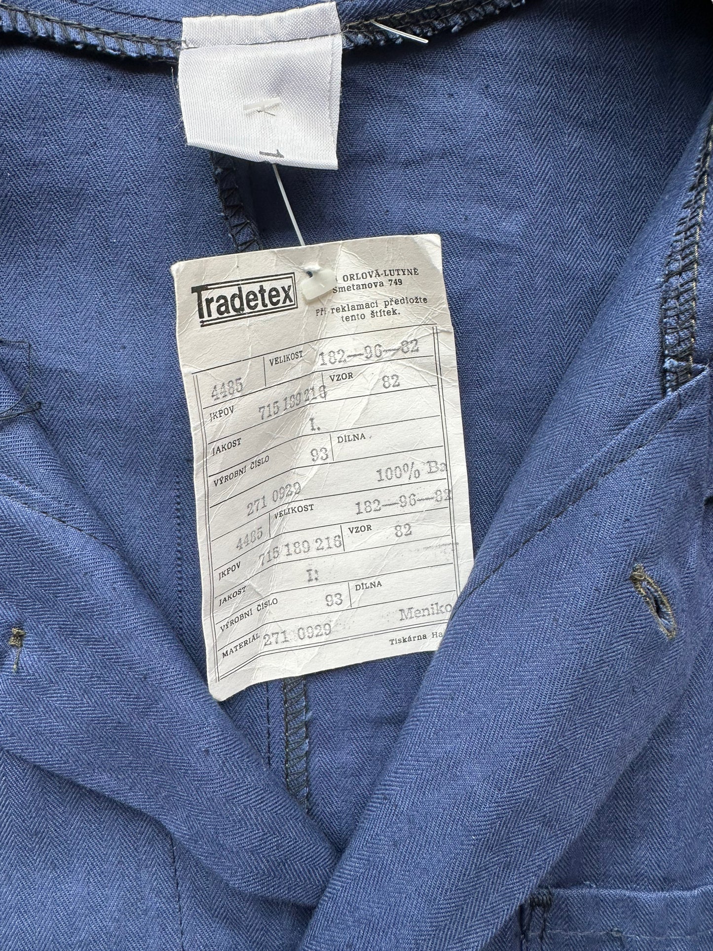 Tag View of Vintage New Old Stock European Workwear Jacket SZ L | Vintage European Workwear Seattle | Barn Owl Vintage Goods Seattle
