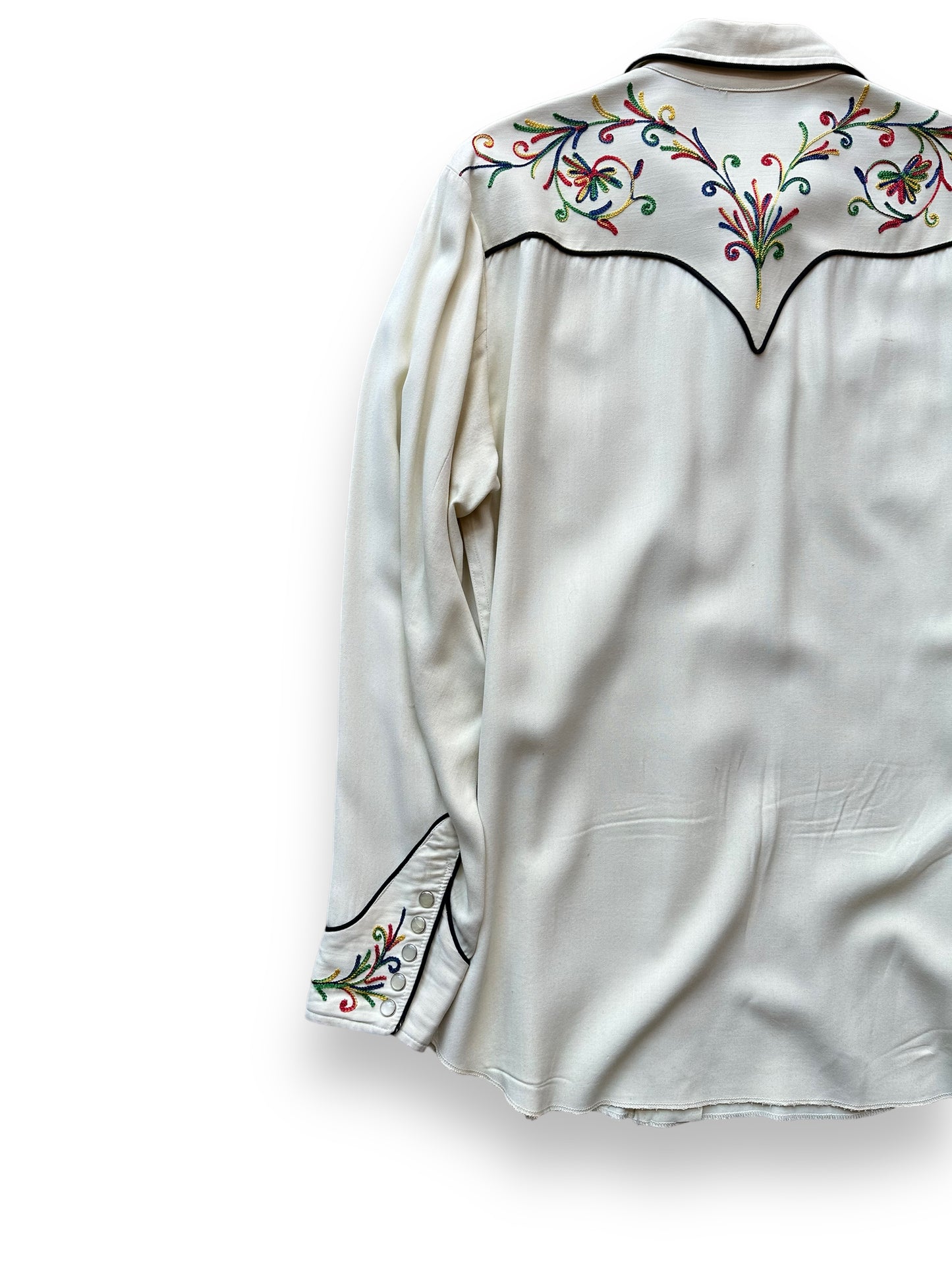 Back left of Vintage H-Bar-C Chainstitched Pearlsnap Western Shirt SZ M | Vintage Chainstitch Gabardine Seattle | Barn Owl Vintage Seattle