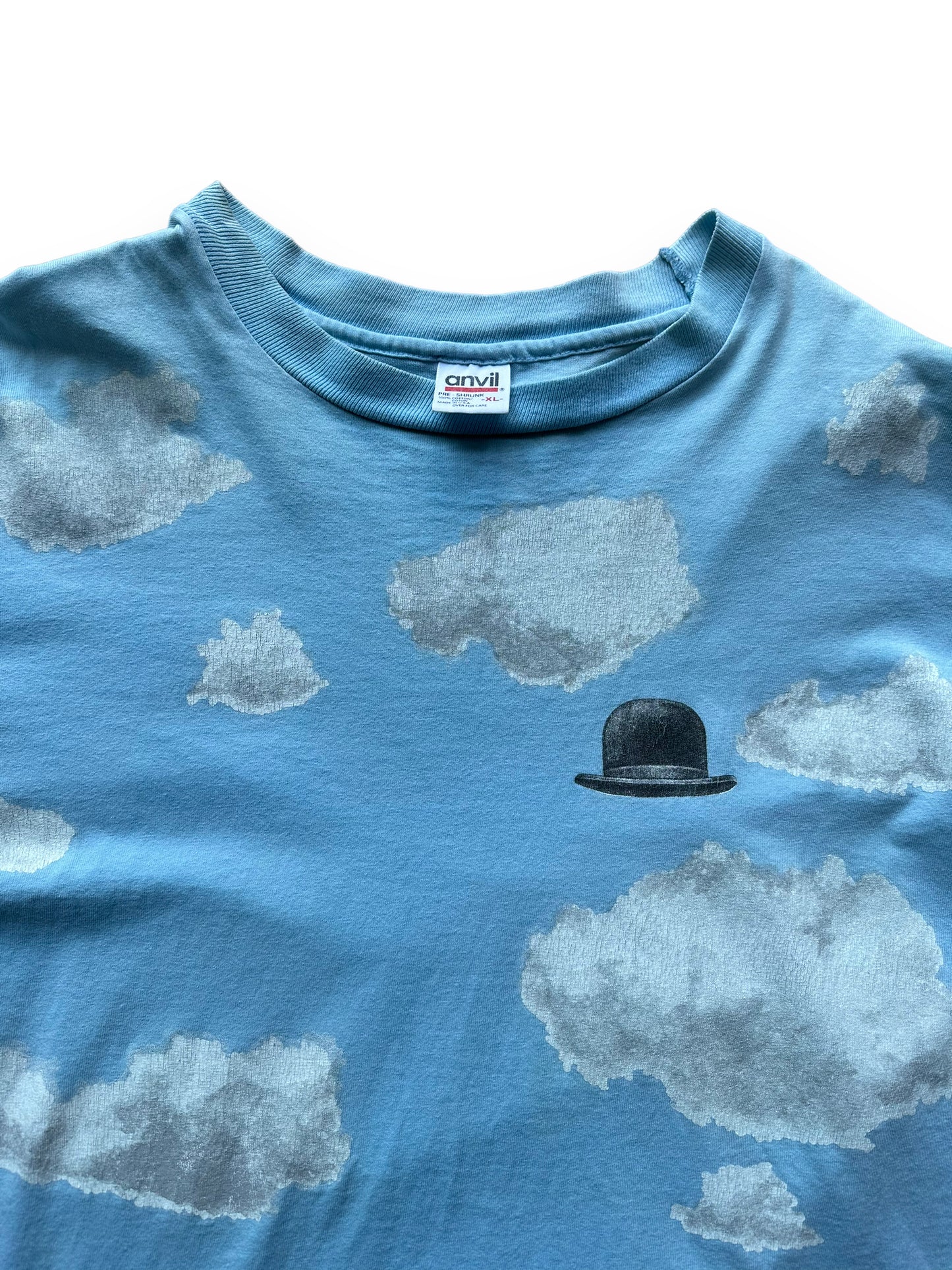 Collar of Vintage René Magritte AOP Tee SZ XL | Vintage Art Tee Seattle | Barn Owl Vintage