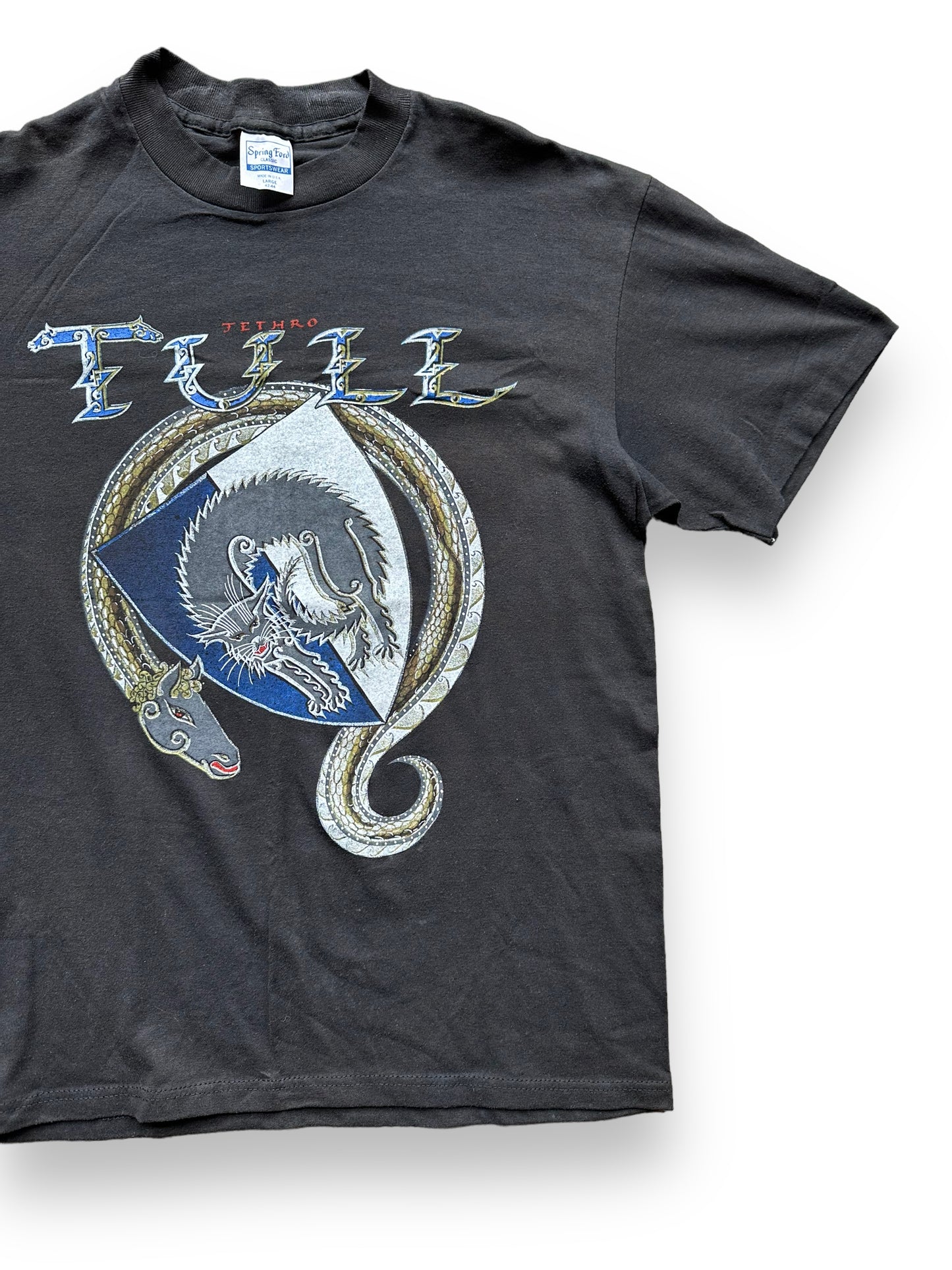 Front Left View of Vintage Jethro Tull 1987 Tour Tee Tee SZ L | Vintage Single Stitch Rock Tee Seattle | Barn Owl Vintage