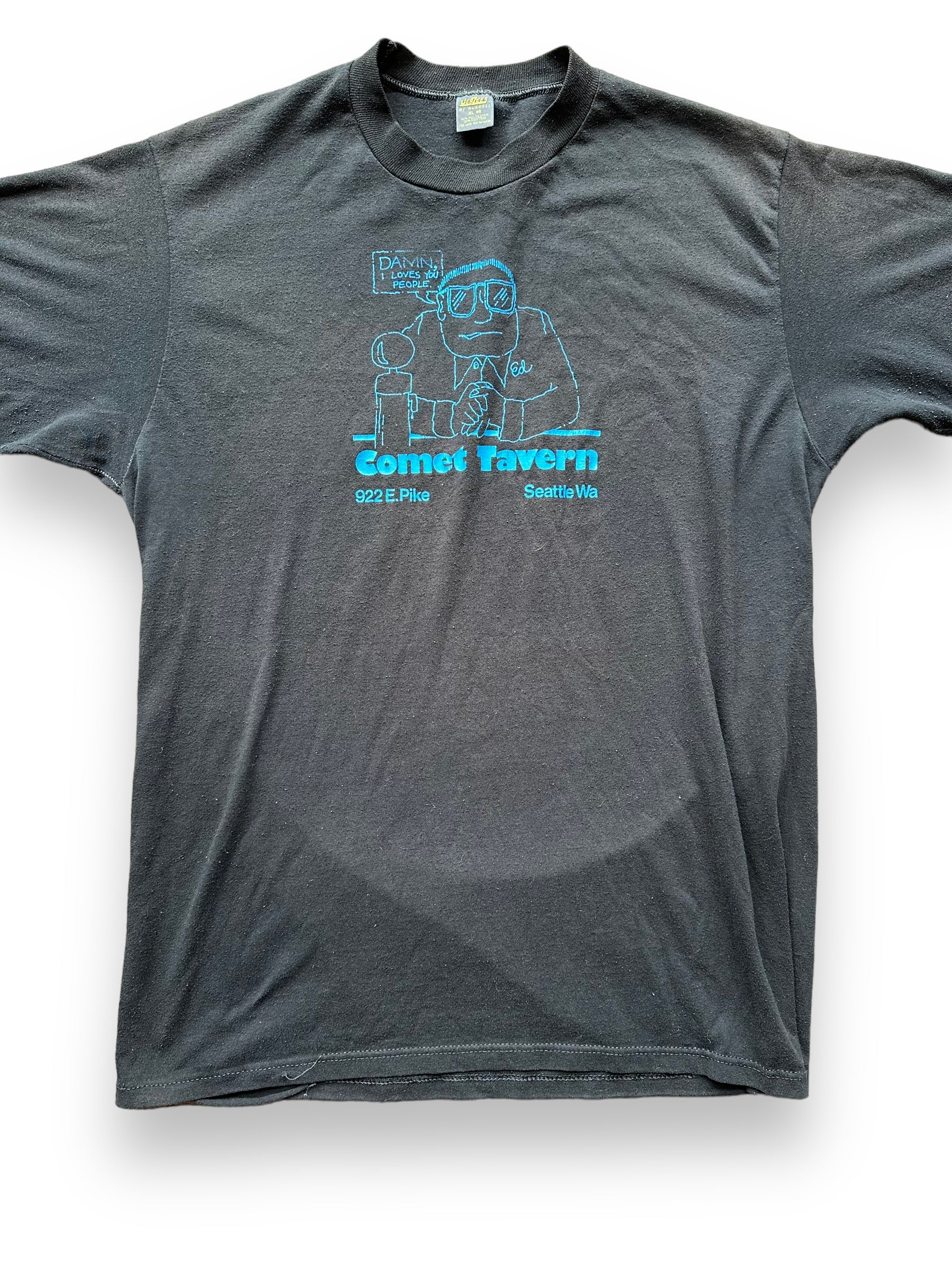 Front Detail on Vintage Comet Tavern Seattle Tee SZ XL | Vintage Single Stitch T-Shirts Seattle | Barn Owl Vintage Tees Seattle