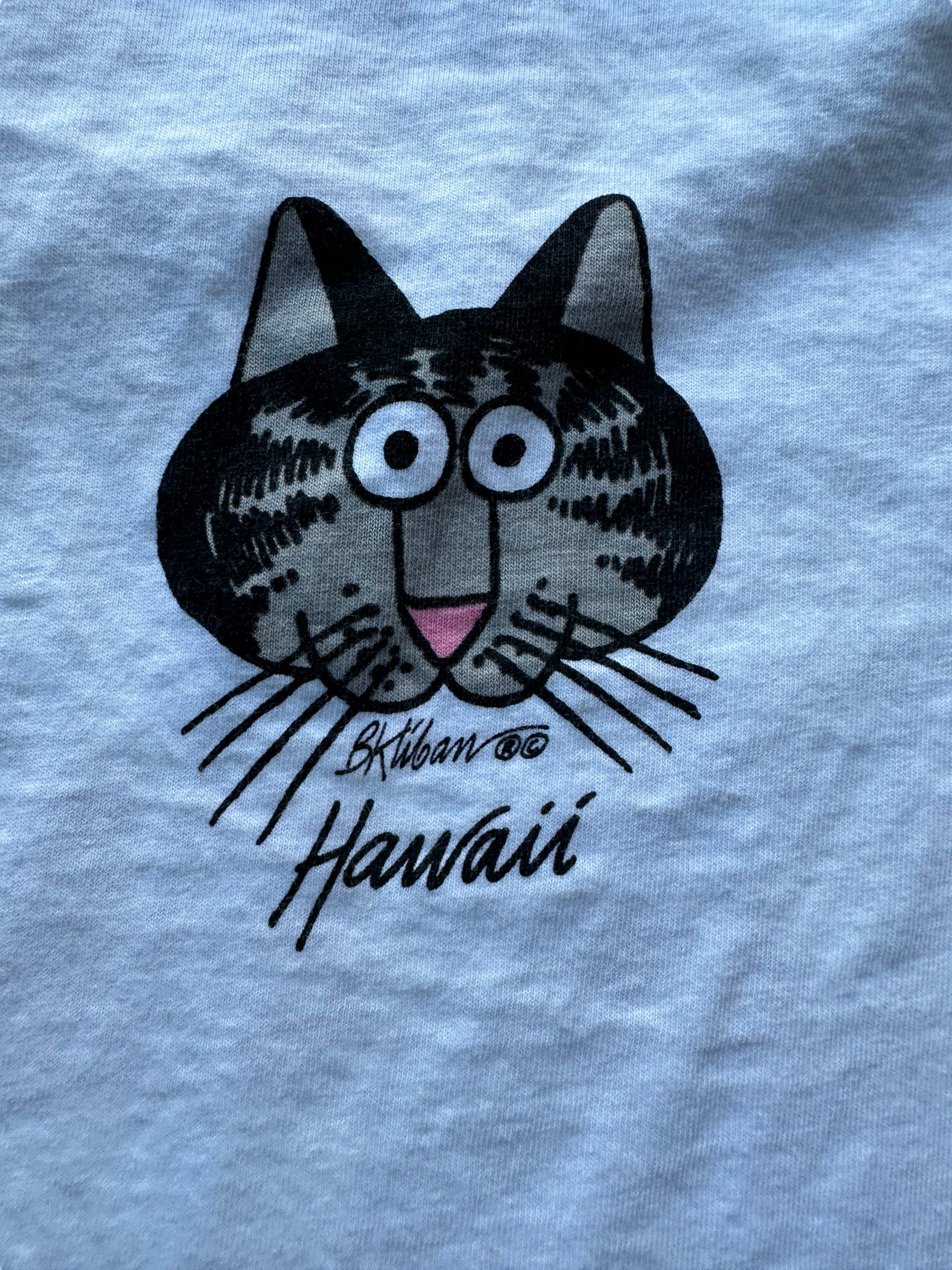 Back graphic close up on Vintage B. Kliban Waikiki Zoo Tee SZ XL |  Vintage Cat Tee Seattle | Barn Owl Vintage