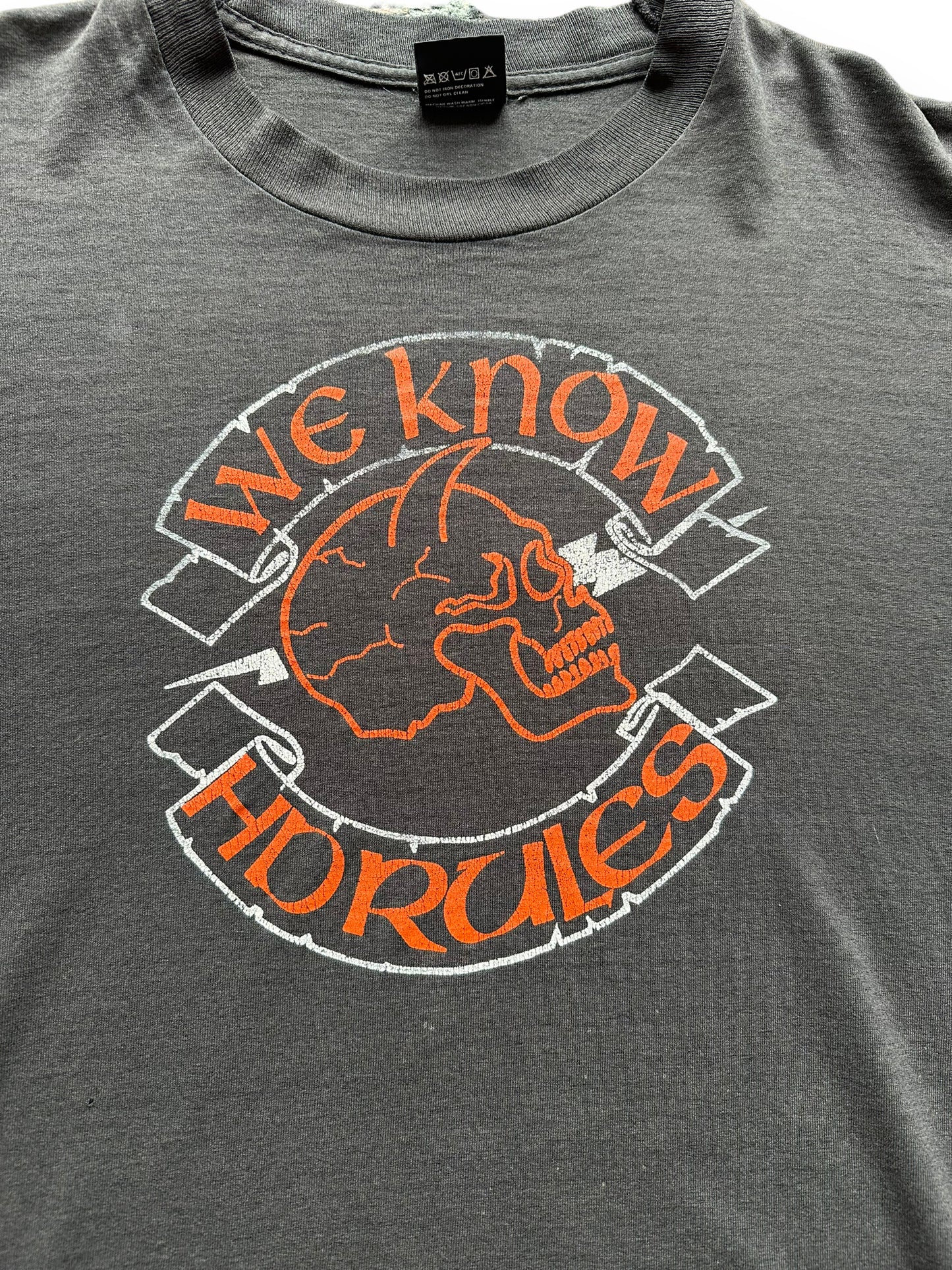 Graphic close up of 80s Satan's Cycleworks Tee SZ L | Vintage Harley Tee | Barn Owl Vintage Seattle