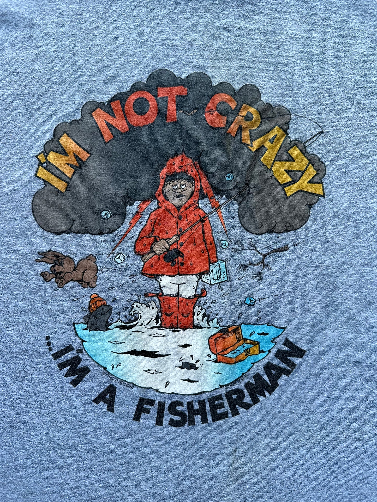 Graphic of Vintage "I'm Not Crazy I'm A Fisherman" Tee SZ S | Vintage Fishing Tee Seattle | Barn Owl Vintage