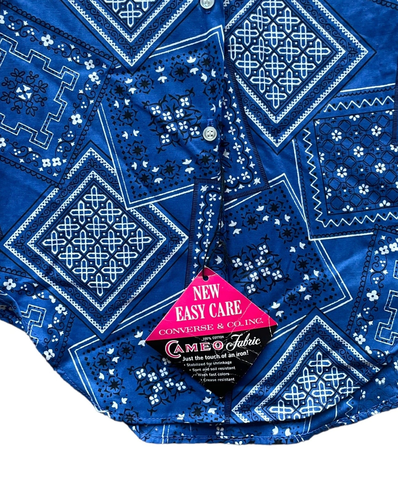 Tag view of Vintage Deadstock 1960s Bandana Print Button Up | Seattle Ladies Vintage | Barn Owl True Vintage