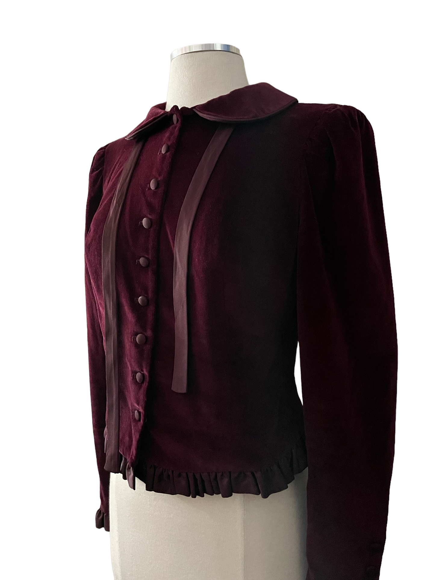 vintage seattle barn owl vintage left 1/4 view MG Concepts Burgundy Velvet Blazer